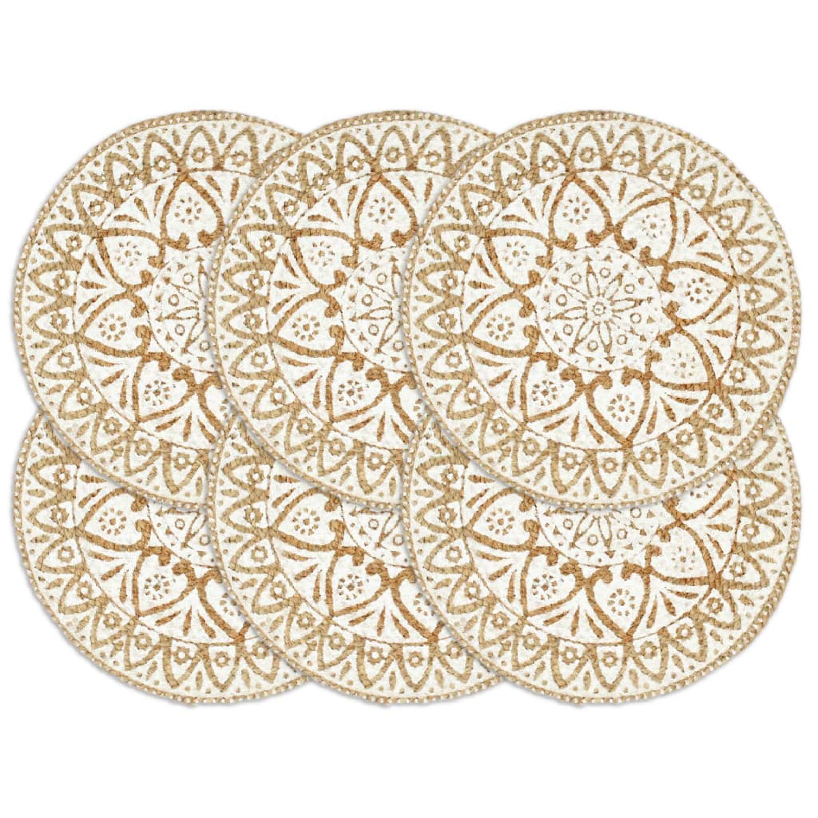 Mantel Individual 6 Unidades Redondo Yute Blanco 38 cm salvamanteles Individuales Antimanchas