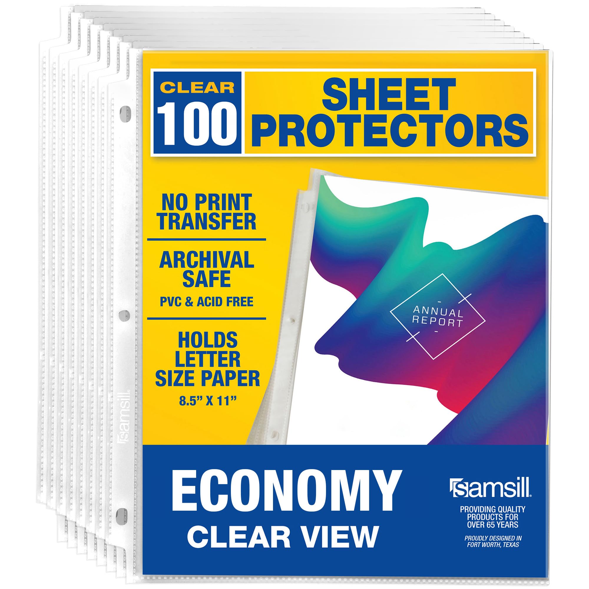 Samsill 100 Pack Sheet Protectors, 8.5x11 Inch Page Protectors for 3 Ring Binder, Standard Weight, Clear Protector, Letter Size, Top Loading, Acid Free