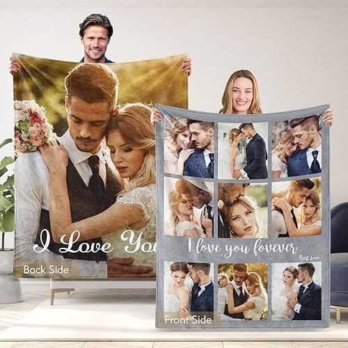 Miniatura 9 de Regalos para parejas, manta personalizada de doble cara con fotos, texto, regalos personalizados para novio, novia, manta personalizada de franela