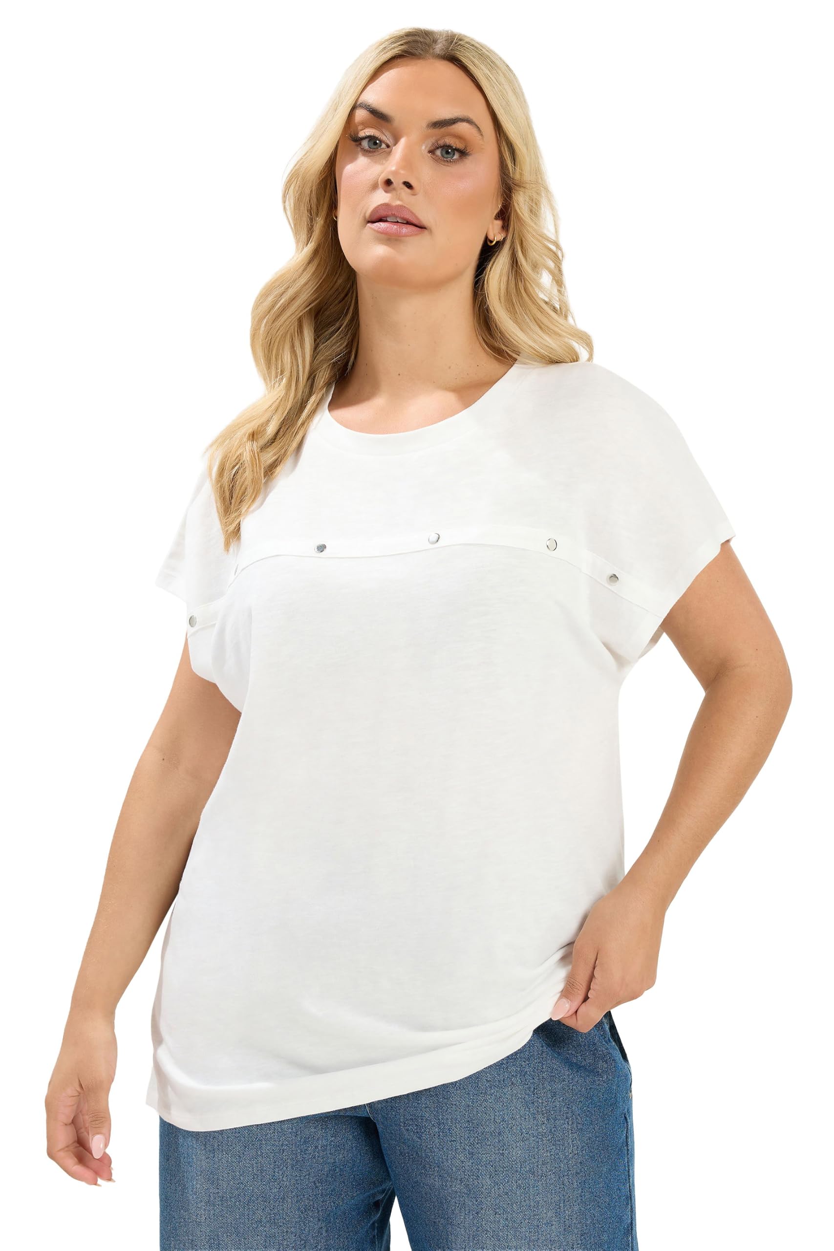 Yours Curve Stud Grown-On Sleeve T-Shirt - Women's - Plus Size Curve White