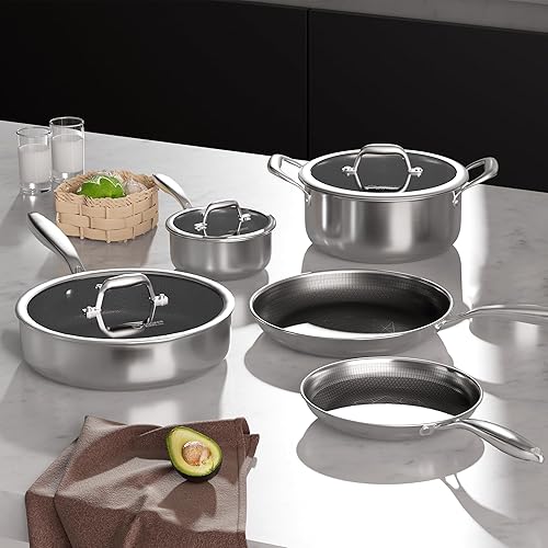 Miniatura 4 de COOKER KING Juego de utensilios de cocina de acero inoxidable, juego de ollas y sartenes antiadherentes, utensilios de cocina de cerámica híbrida,