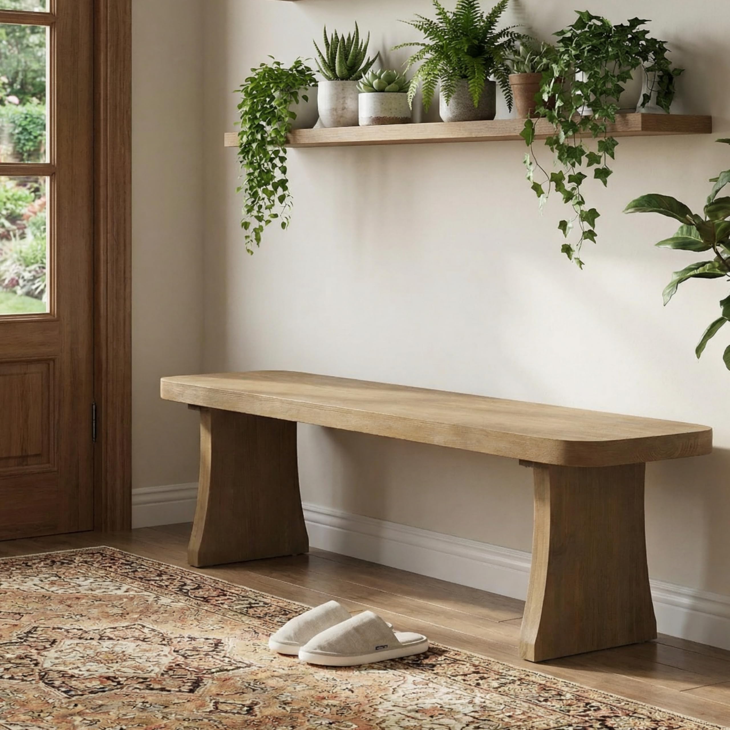 Christopher Knight Home Solley 63" Indoor Pine Dining Bench, Solid Wood Bench Seat for Dining Table, Rectangular Dining Seat, Spacious Seating, Long Footstool for Living Room Dining Room, Pine Wood