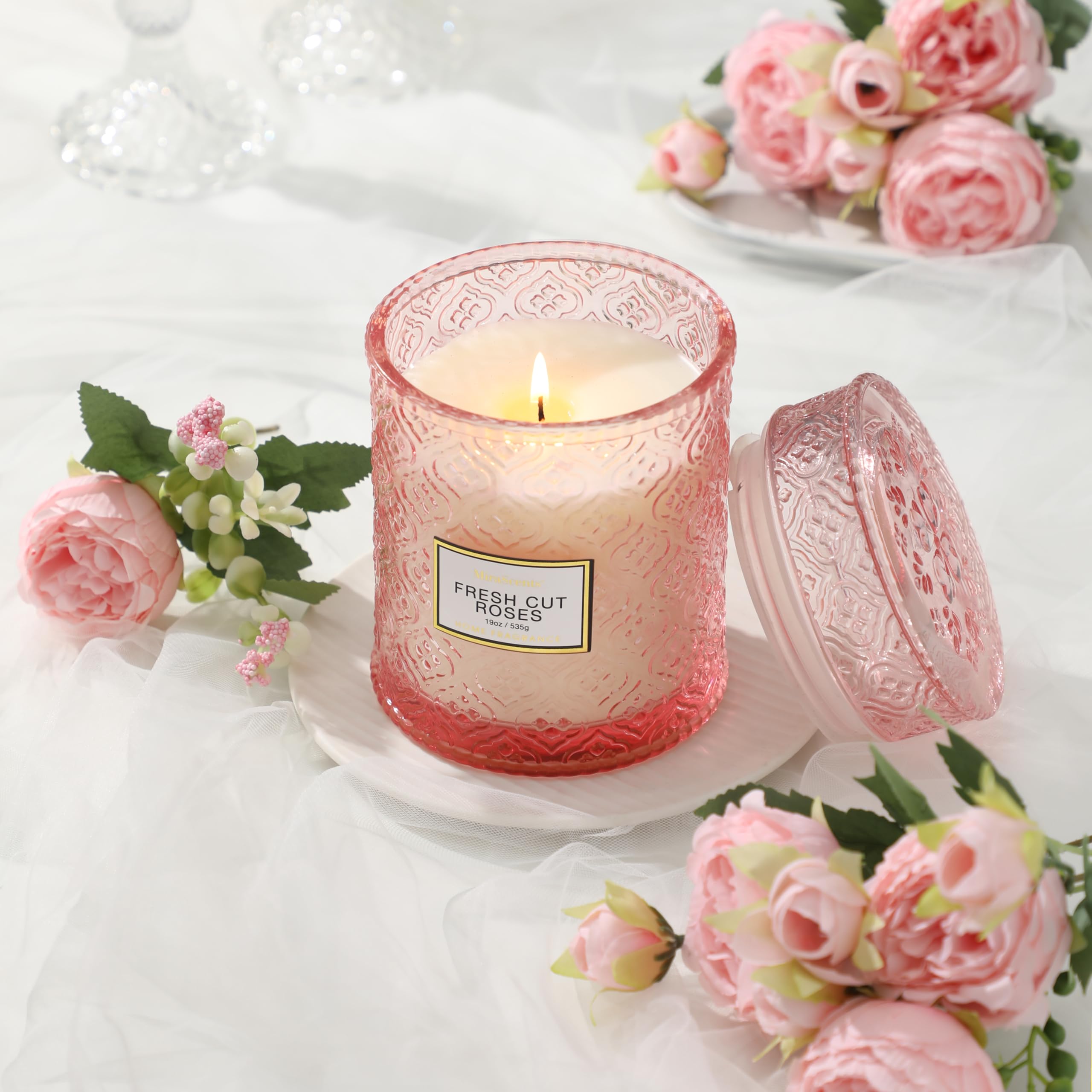 Valentines Rose Duftkerzen, große natürliche Soja-Kerze, 88 Stunden Brenndauer, dekorative Kerzen im Glas, Aromatherapie-Kerze, Geschenk für Frauen, 538.6 g