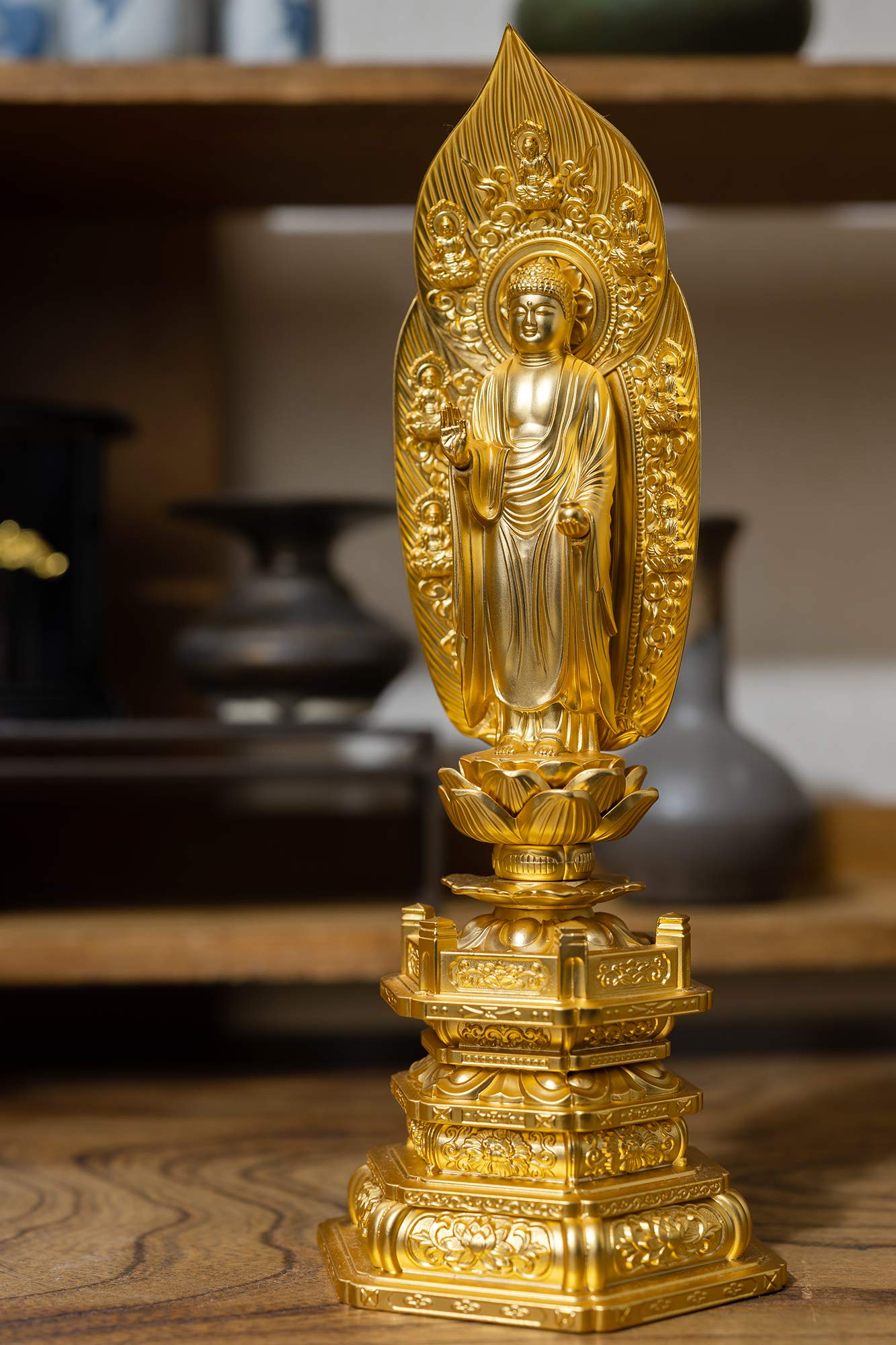 薬師如来 20．5cm 金鍍金仕上 合金製 仏像 (20．5cm)