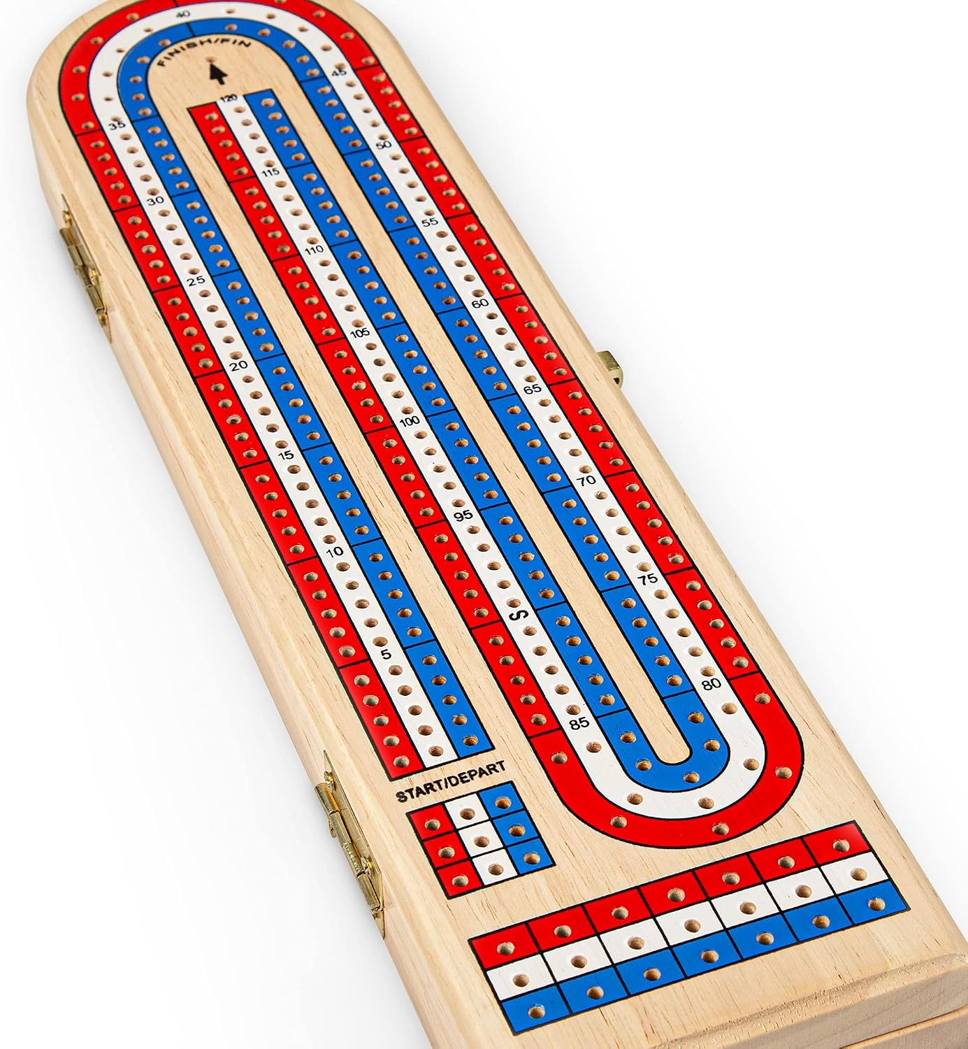 ropoda Cribbage Board Game, Classic 3 Track Board with 9 Cribbage Pegs, A Deck of Playing Cards and Storage Area, Portable and Foldable Wooden Board Game