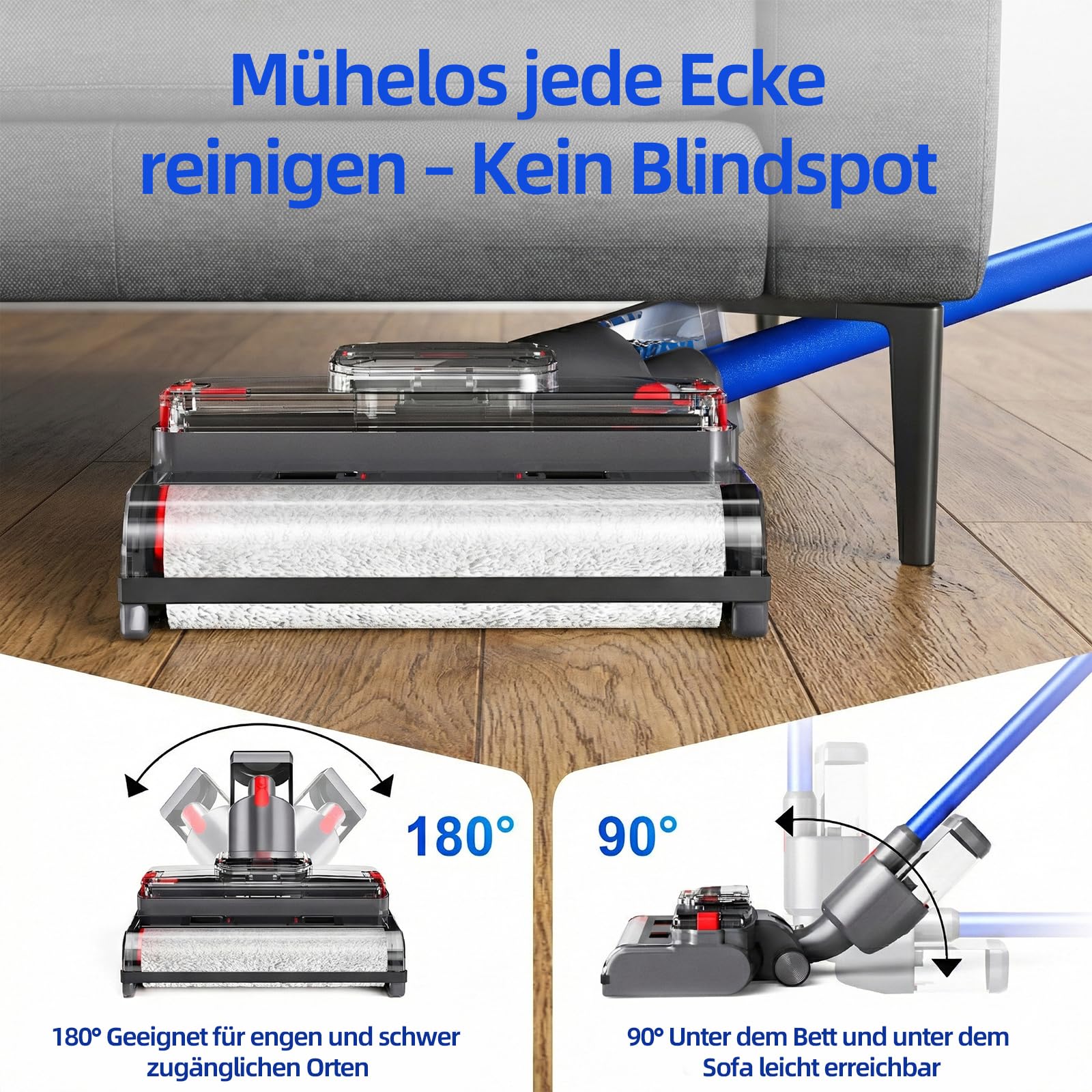 Bürste Wischaufsatz kompatibel für Dyson V7/V8/V10/V11/V15 Staubsauger, 2-IN-1 Elektrischer Bodenwischer mit Sauberem und Schmutzigem Wassertank, Gleichzeitig Saugen und Wischen，Schwarz