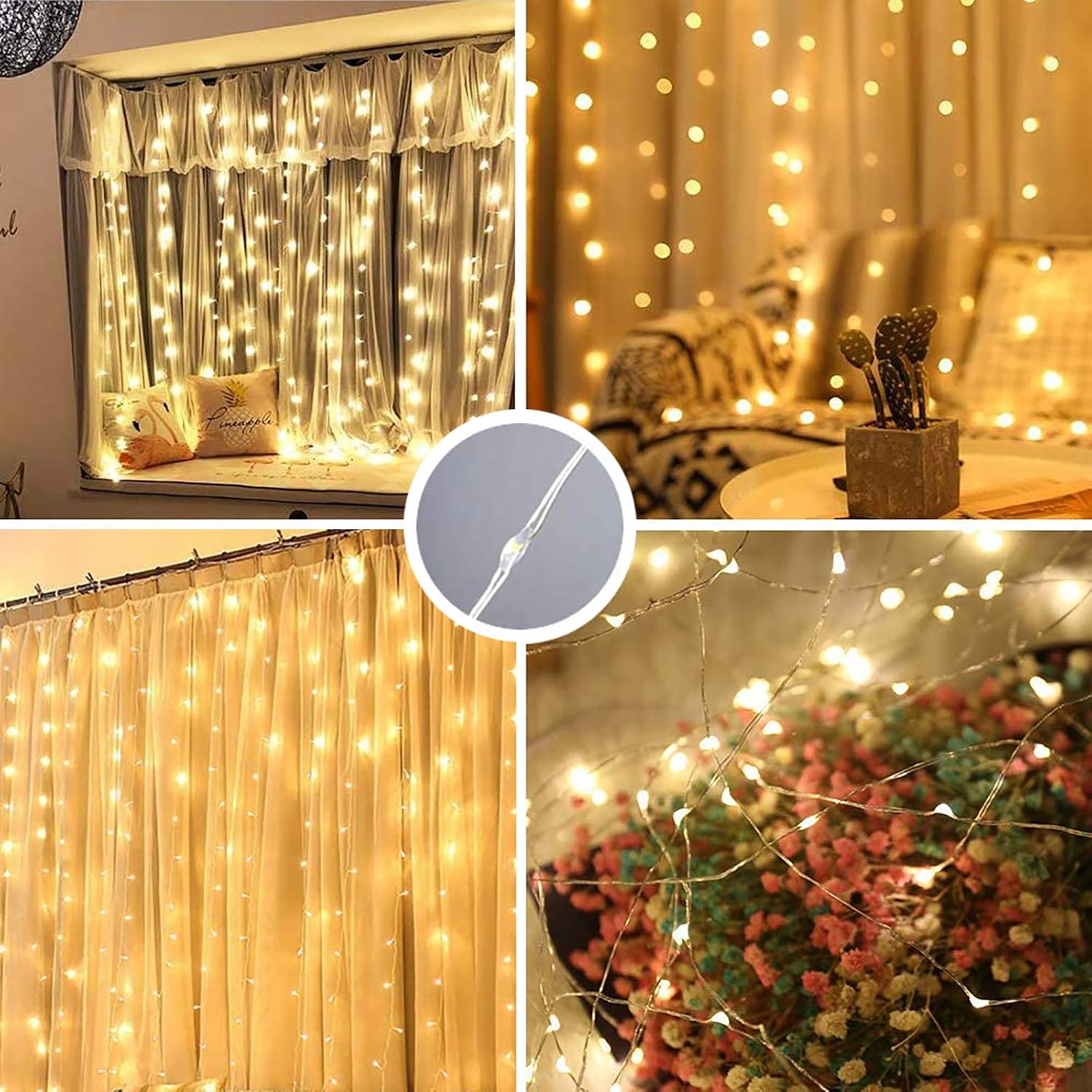 Curtain Light 300 LED, Curtain String Light with 8 Modes Remote Control Timer,Twinkle Lights for Bedroom Christmas Party Home Garden Outdoor Indoor Wall Decorations(Warm White)