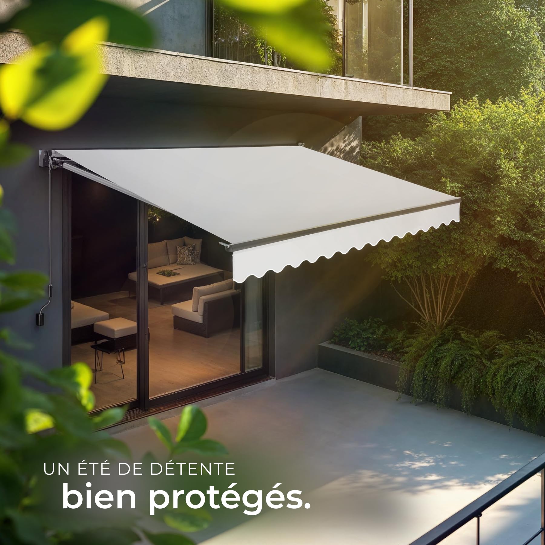 tectake® Store banne Manuel Marquise avec Manivelle Auvent de terrasse Pare Soleil Multi-Fonction Store Exterieur terrasse Enroulable Brise Soleil en Aluminium laqué époxy - Gris Clair, 300 x 250 cm