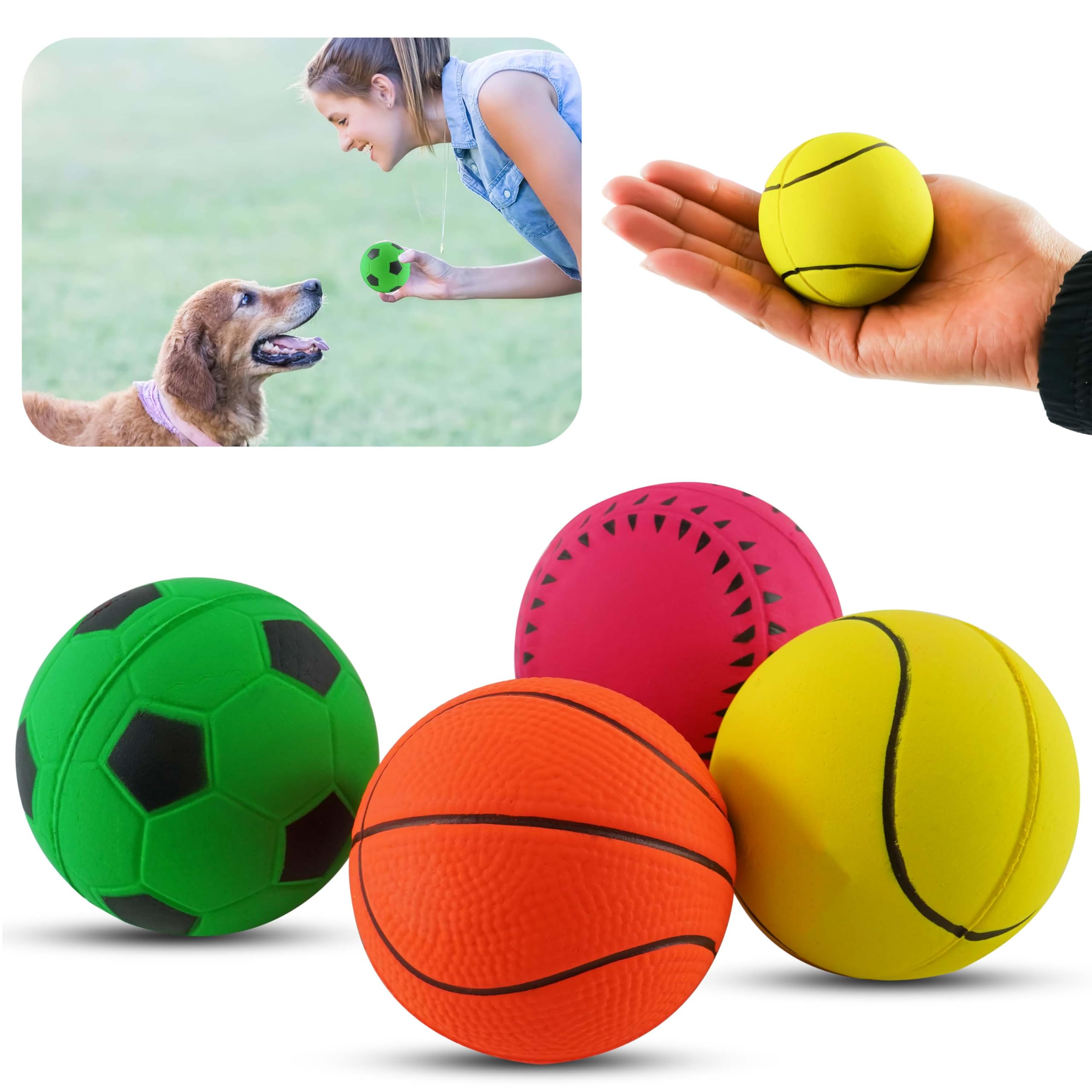 HOVUK 4x Sports Sponge Dog Balls for Interactive Playtime, Non-Toxic Rubber Balls for Dogs, Small Dog Balls for Long-Lasting Play Sessions, Size- 6cm