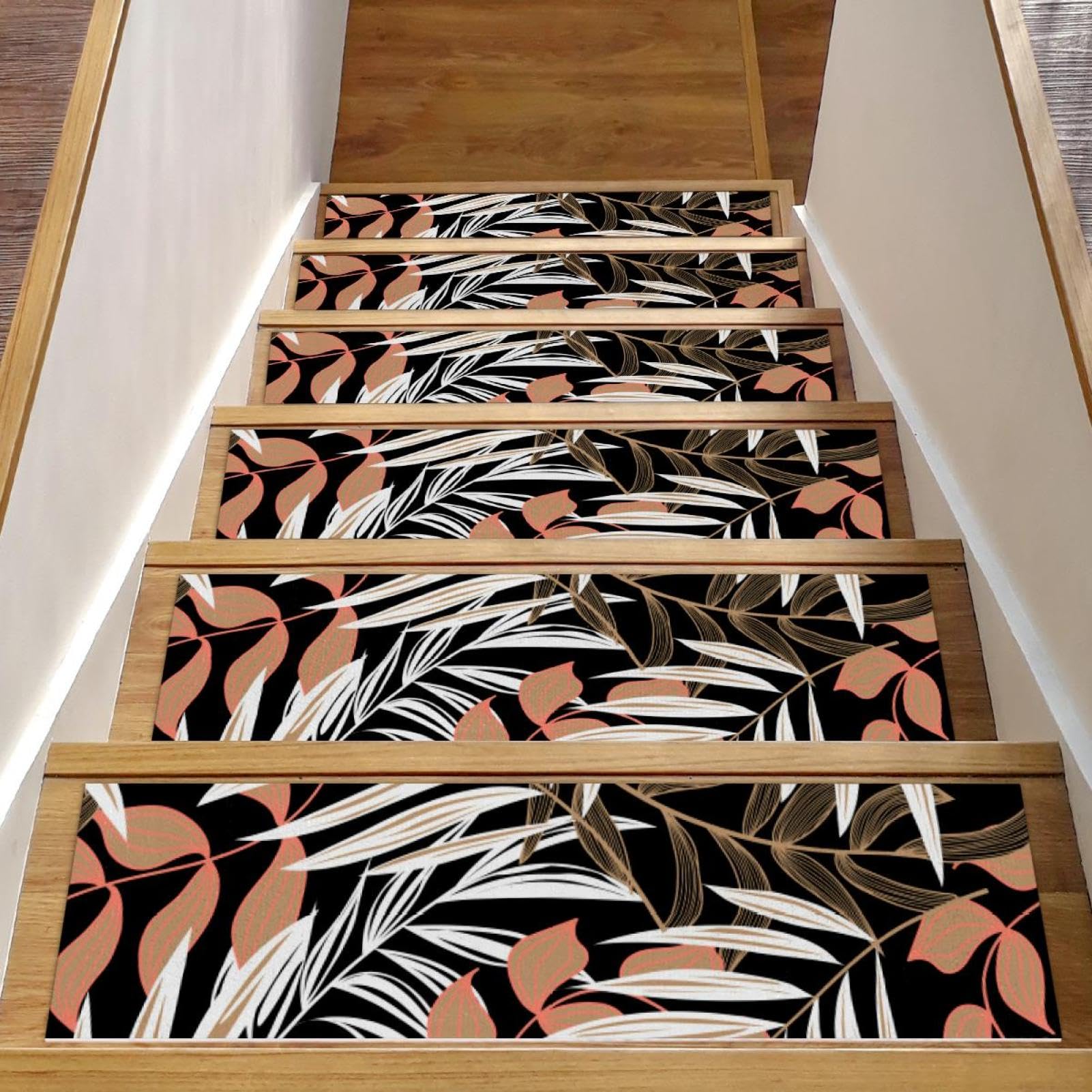 Alfombra para escaleras interiores de madera, 15 unidades de alfombrillas con hojas coloridas