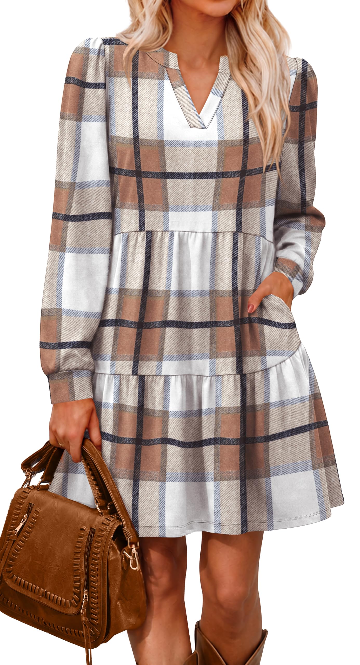 Plaid Dresses for Women Tiered Dress with Pockets Teacher Outfits for Women