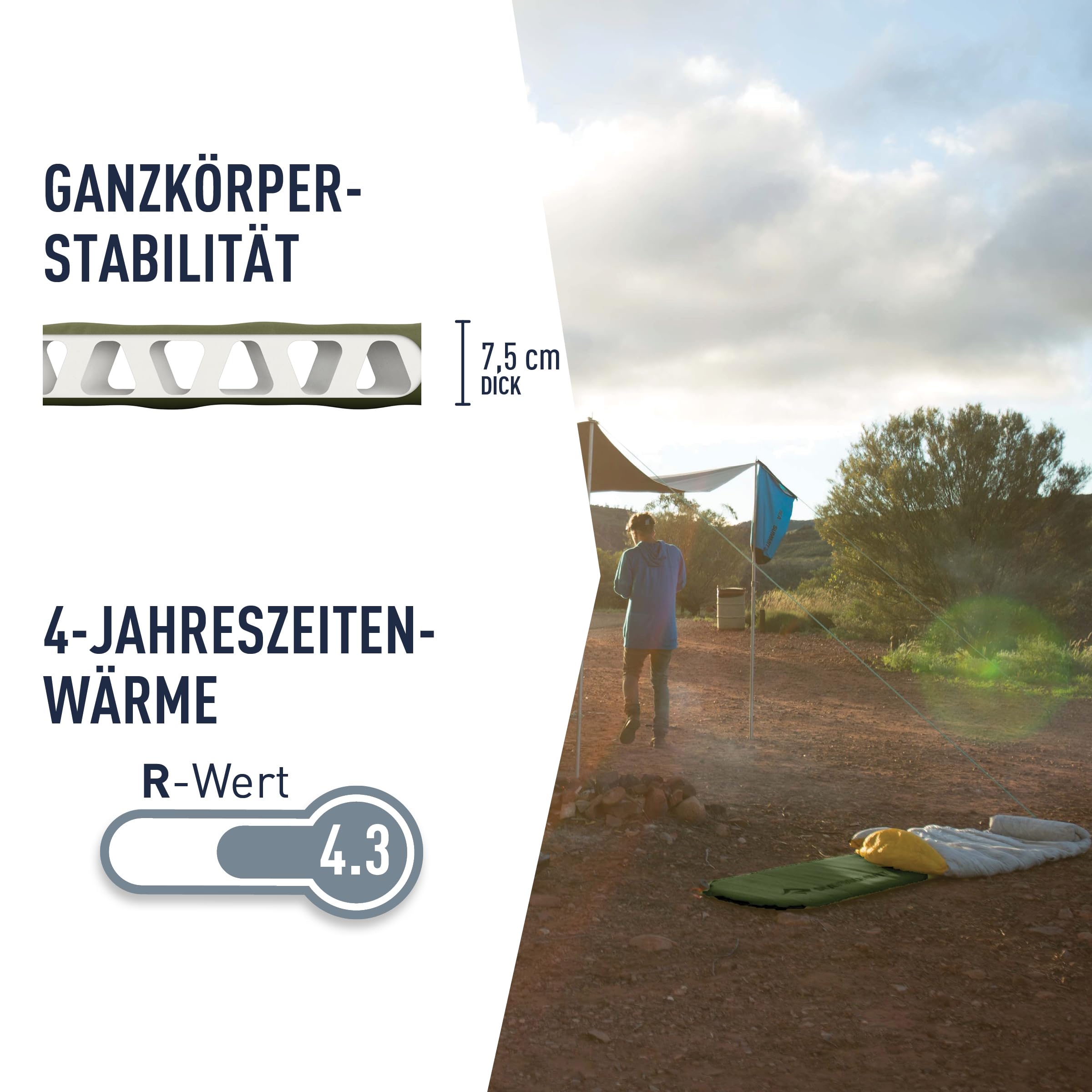 SEA TO SUMMIT - Camp Plus Self Inflating Isomatte Large - Dicke & warme Schlafmatte - Reparatur-Kit & Pillow Lock-System - 4 Jahreszeiten - Camping - 198 x 64cm - Green - 1185g