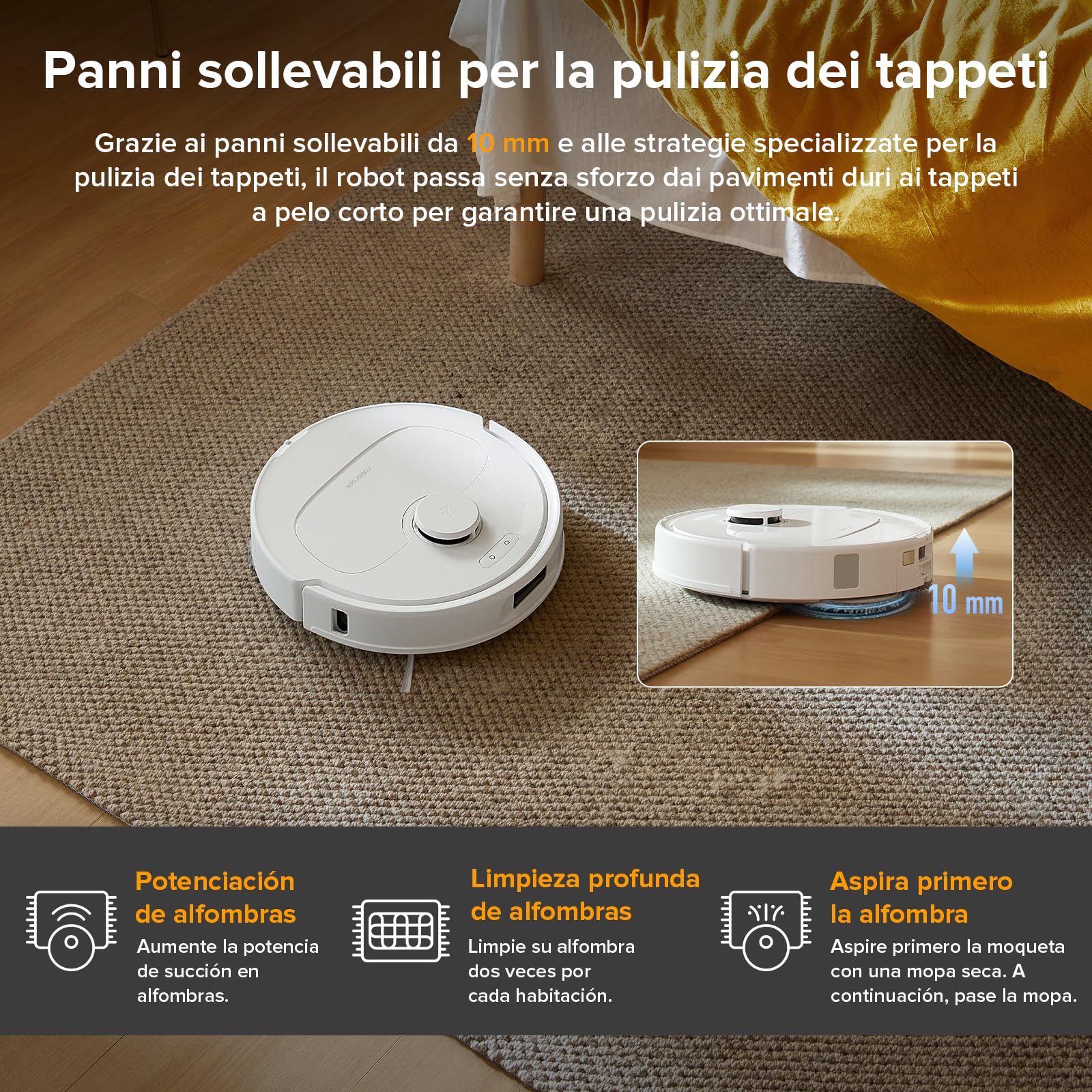 roborock Robot Aspirador QV 35A Set, 8000Pa de succión, Dos mopas giratorias elevables, cepillos antienredos, tecnología reactiva para Evitar obstáculos, navegación y mapeo,Blanco