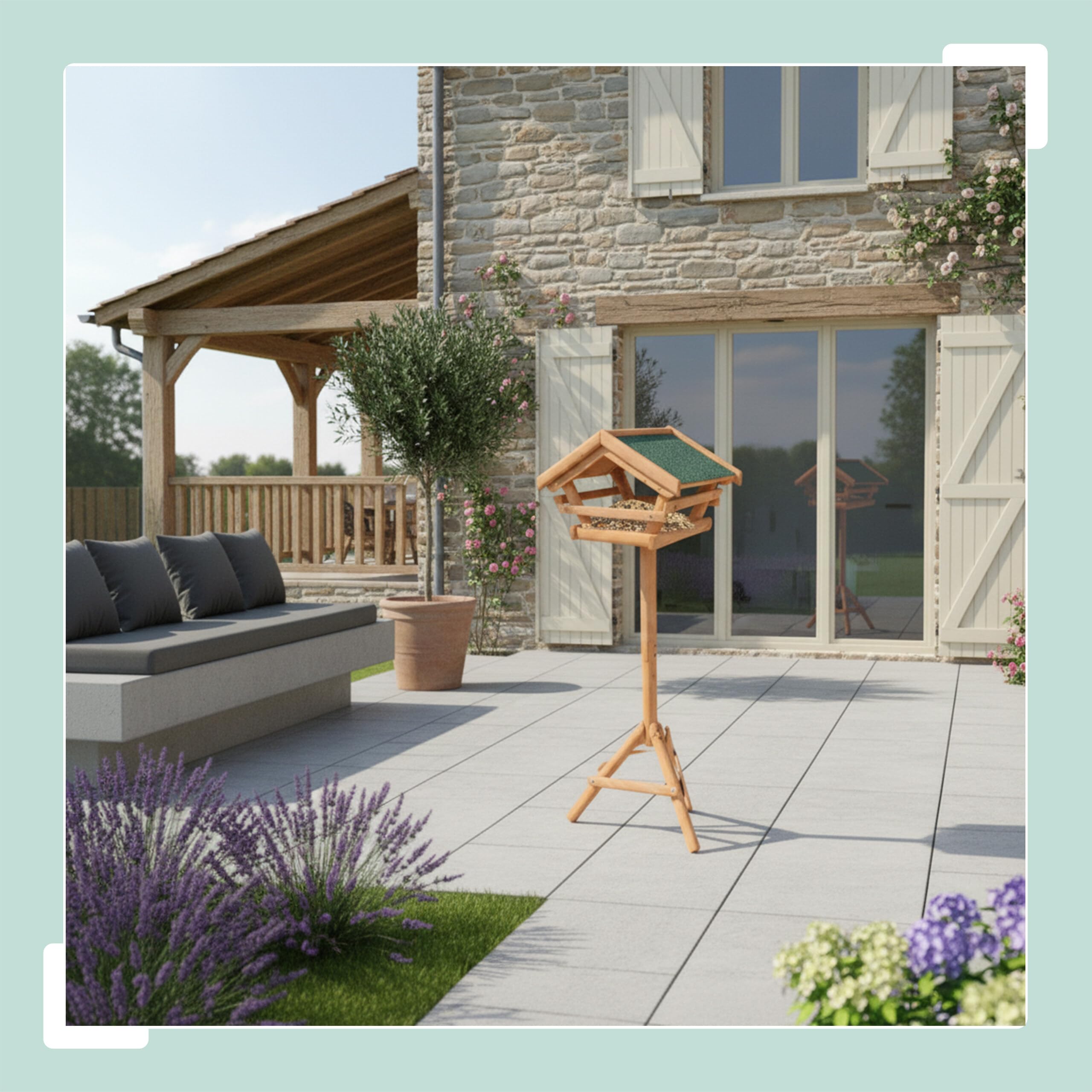 Relaxdays Casa per Uccelli con Supporto, Tetto Impermeabile, Giardino e terrazza, mangiatoia