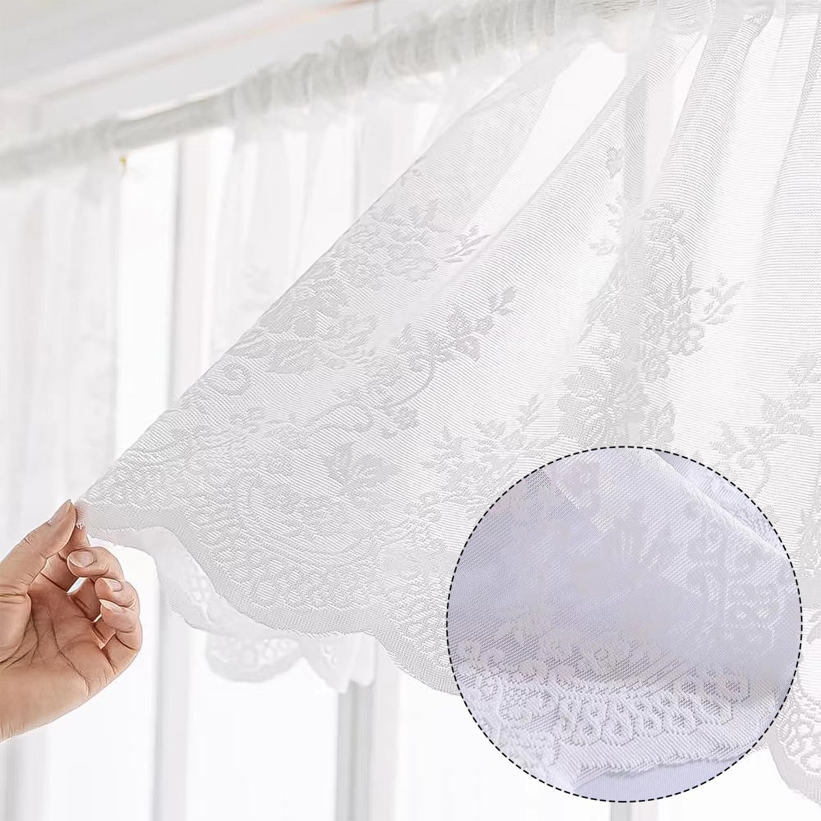 PMELCXD White Half Curtains Kitchen Lace Layer Curtains, Rod Pocket Bistro Curtains Kitchen Bathroom Curtains - Image 4