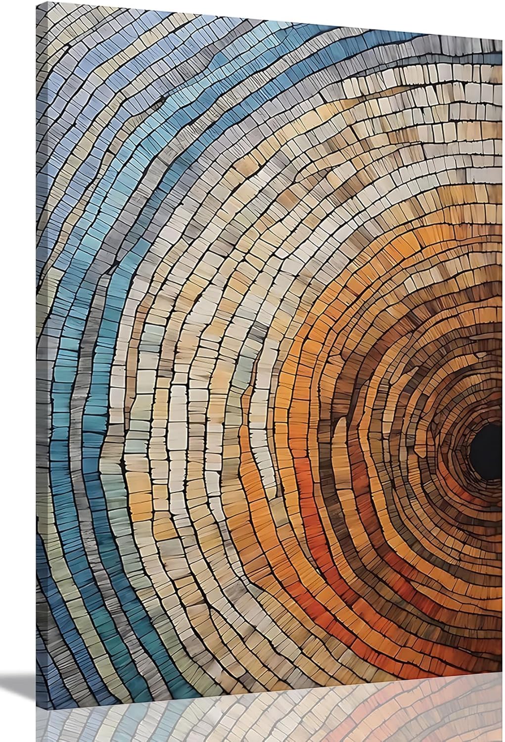 IBHJSART Framed Tree Ring Canvas Wall Art Abstract Colorful Wood Stump Decor Painting Prints Modern Minimalist Pictures Neutral Nature Rustic Farmhouse Living Room Bedroom Bathroom Office Colorful tree ring 16"x24"