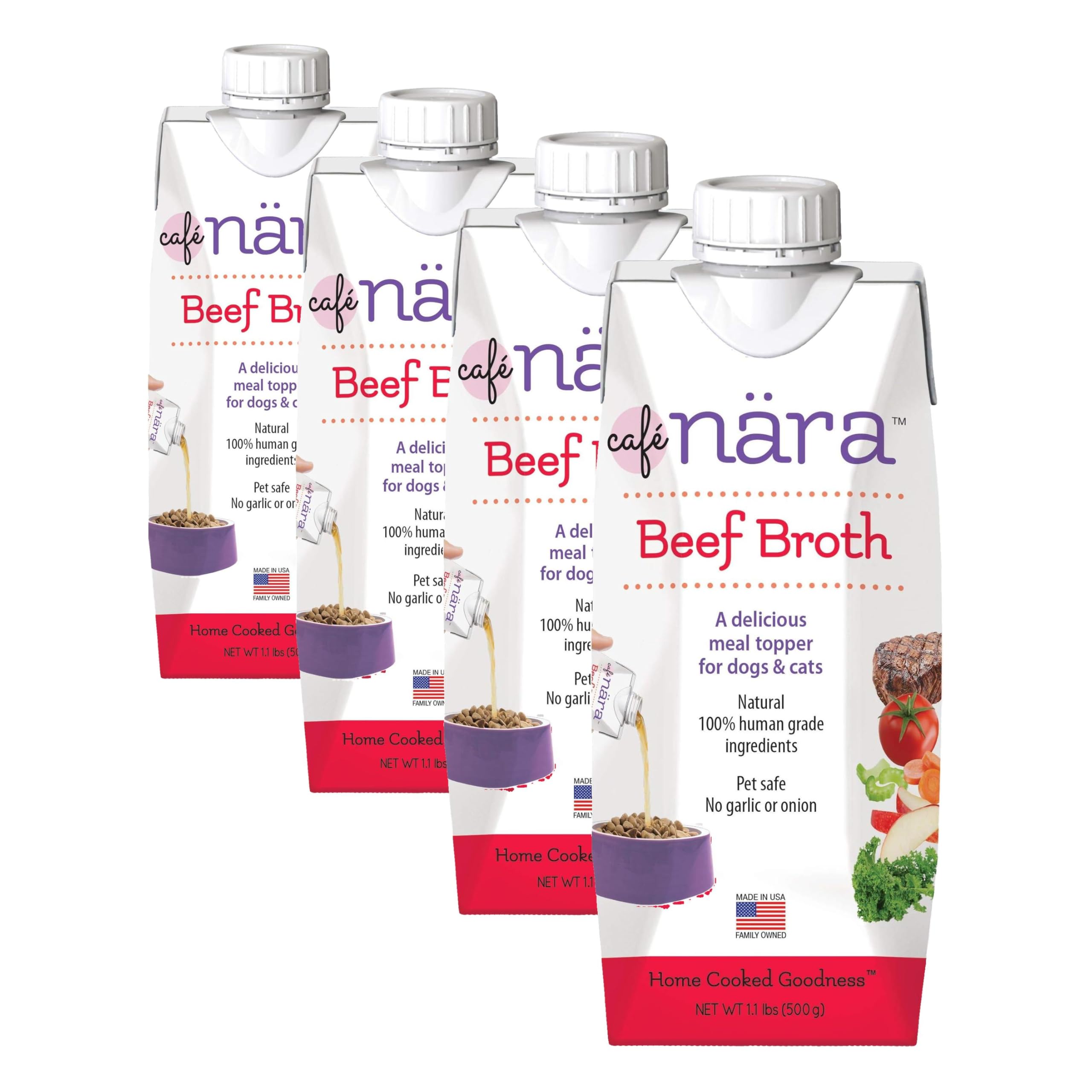 Café Nara Beef Broth Meal Topper for Dogs and Cats - 1.1 lbs. (Pack of 4)