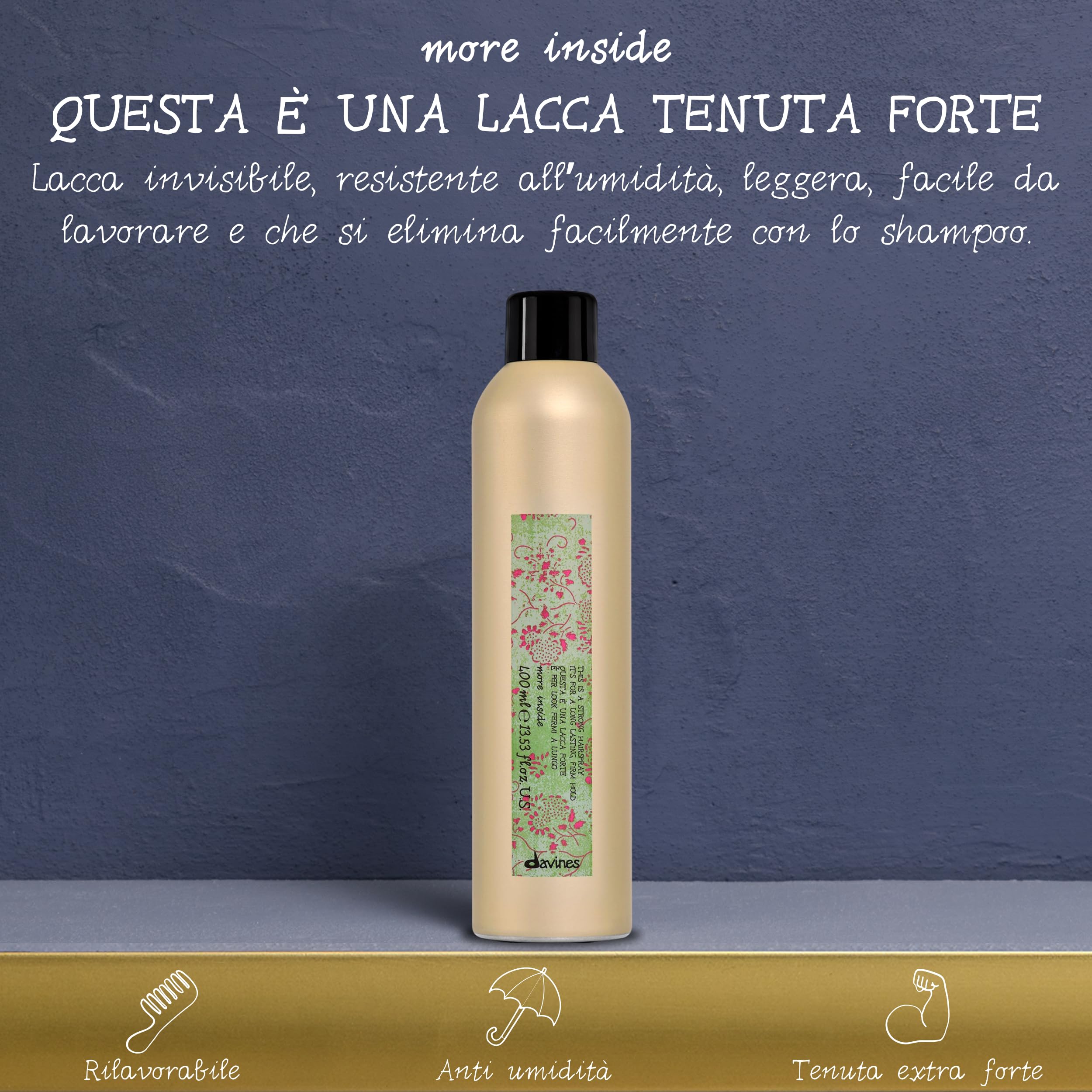 Davines MORE INSIDE Questa è una Lacca Tenuta Forte - Lacca invisibile con tenuta forte anti-umidità - 400 ml