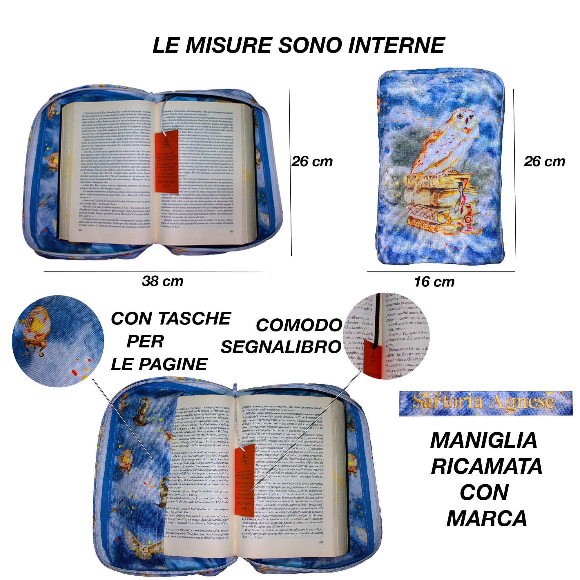 Custodia Per Libri Con Cerniera - Copertina In Tessuto Lavabile Con Tasca, Modello Caffè - Foto 9