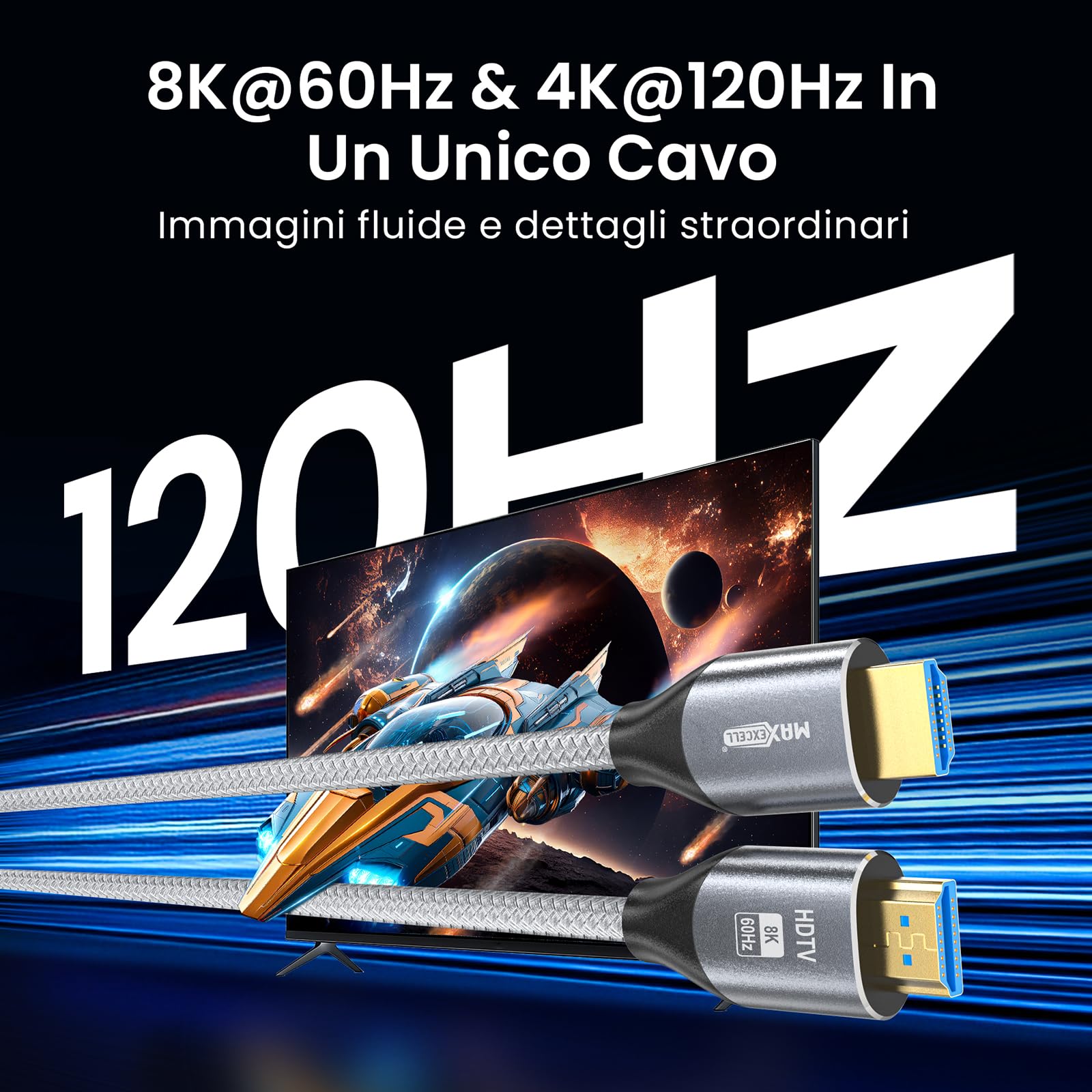 Cavo HDMI 2.1, 8K@60Hz 4K@120Hz 48Gbps, Ultra Alta Velocità con eARC ARC HDR HDCP 2.3, Cavo HDMI Compatibile con PS5, TV, Monitor, PC (5 Metri) - 5