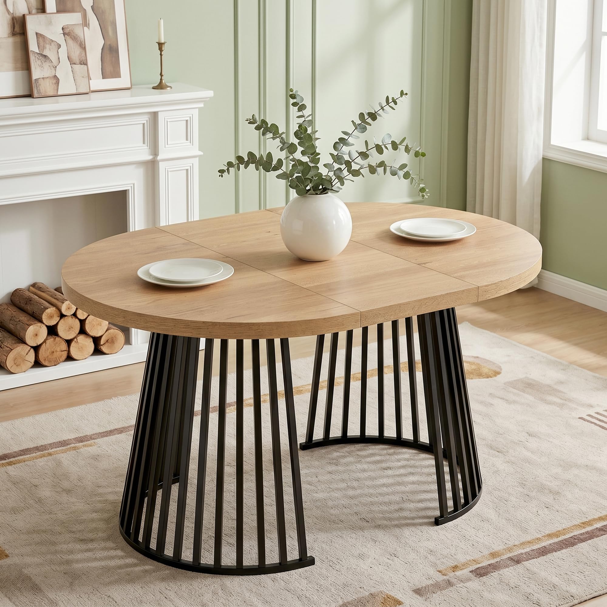 Wiuzo Tavolo da pranzo allungabile 100/138/176 x 100 cm, tavolo da pranzo rotondo per 4-8 persone, design telescopico a due pezzi, piano spesso (colore rovere + nero)
