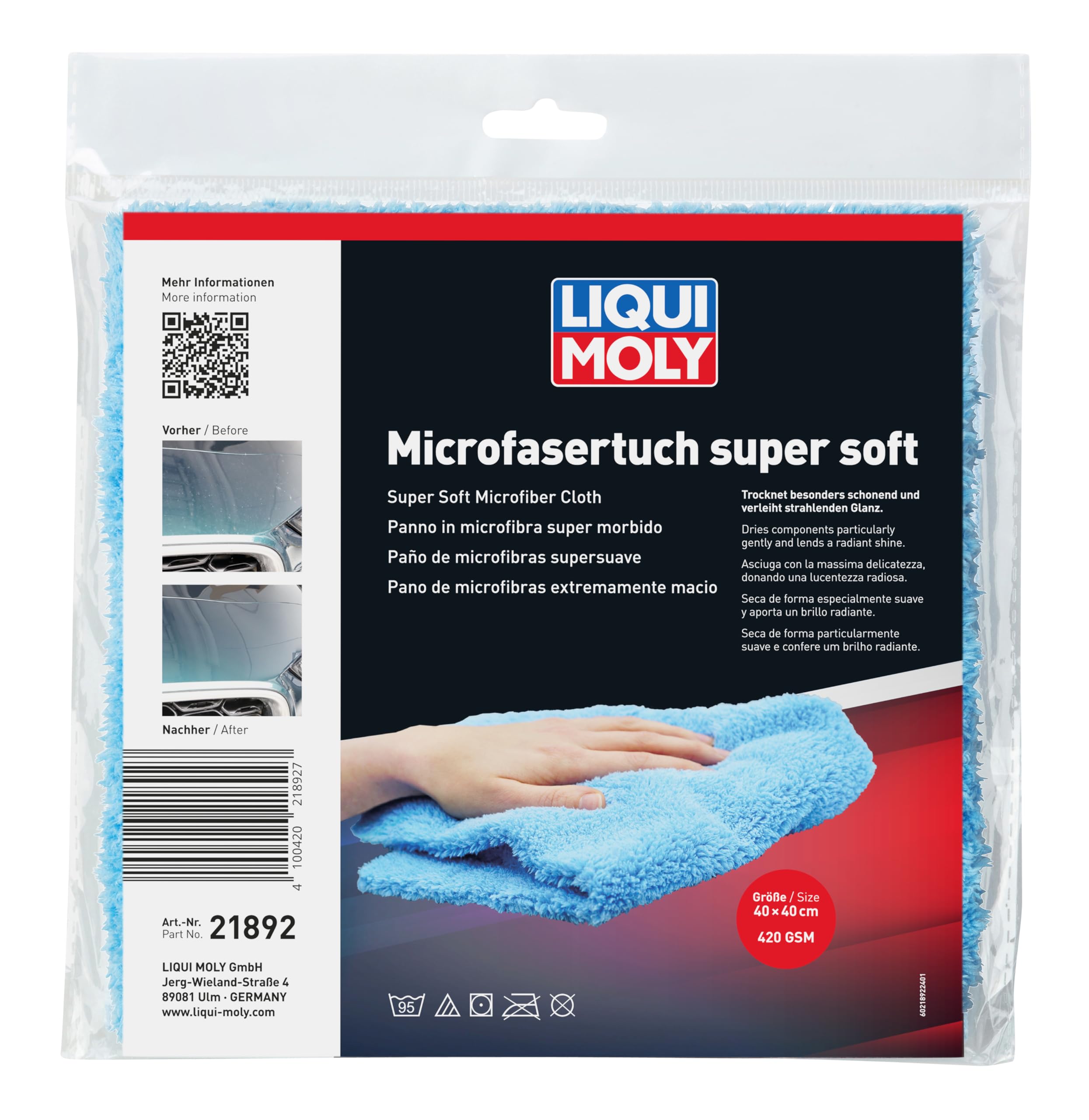 Liqui Moly - Chiffon Microfibre Ultra-doux 40x40 Cm | Pour Séchage Et Lustrage Voiture | Sans Bords, Lavable à 95°C | Réf. 21892