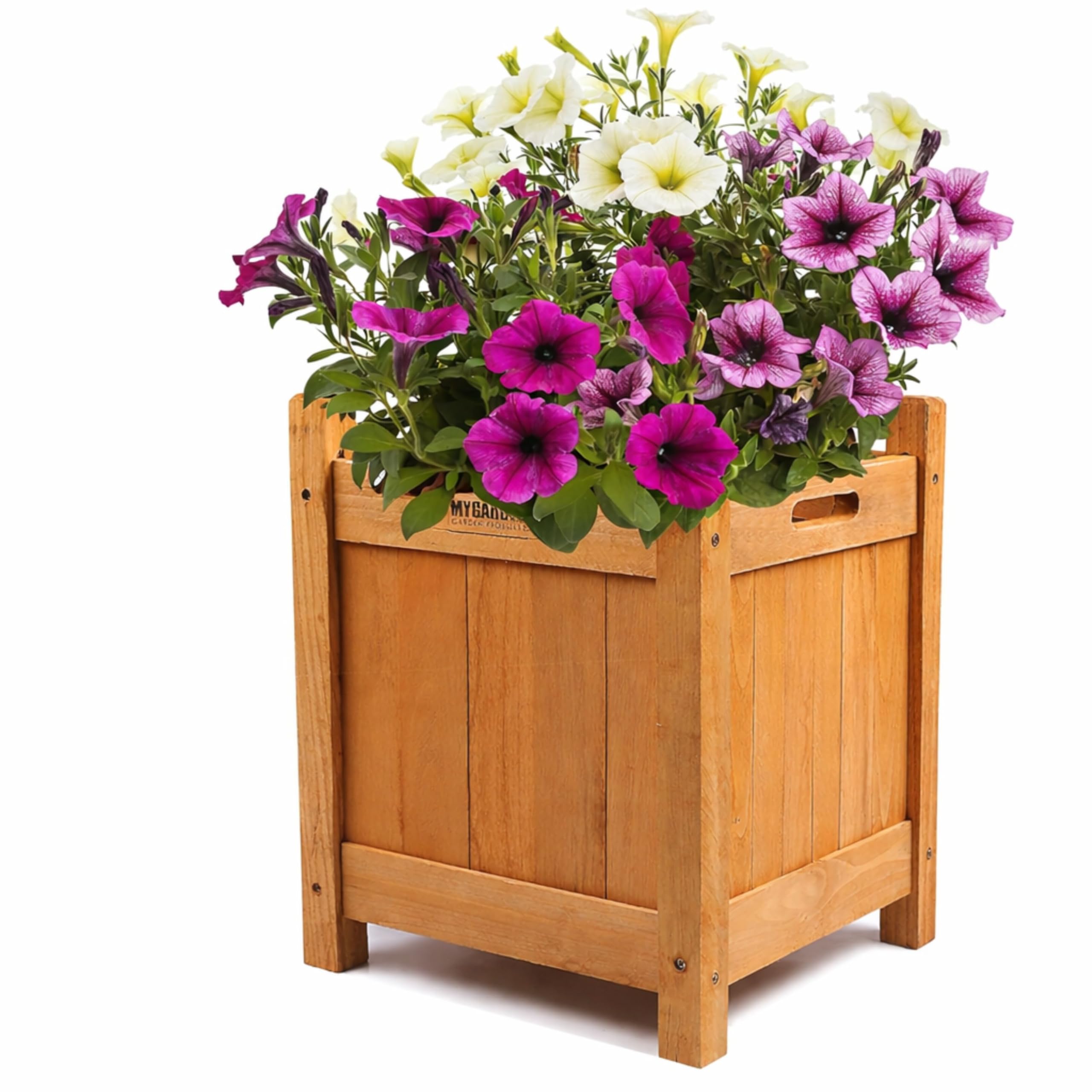 HMIR Square Wooden Planter with PE Liner, Outdoor Planters for Flowers, Herbs and Small Shrubs, Wooden Planter Box for Patio, Garden and Decking, 30 x 30 x 38 cm (Natural)