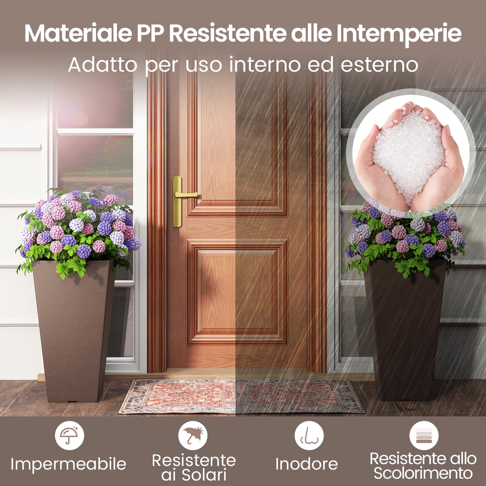 COSTWAY Vasi Alti per Piante, Vasi Grandi da Esterno ed Interno con Fori di Drenaggio, Contenitori Decorativi per Piante per Giardino, Balcone e Veranda (Modello 4)