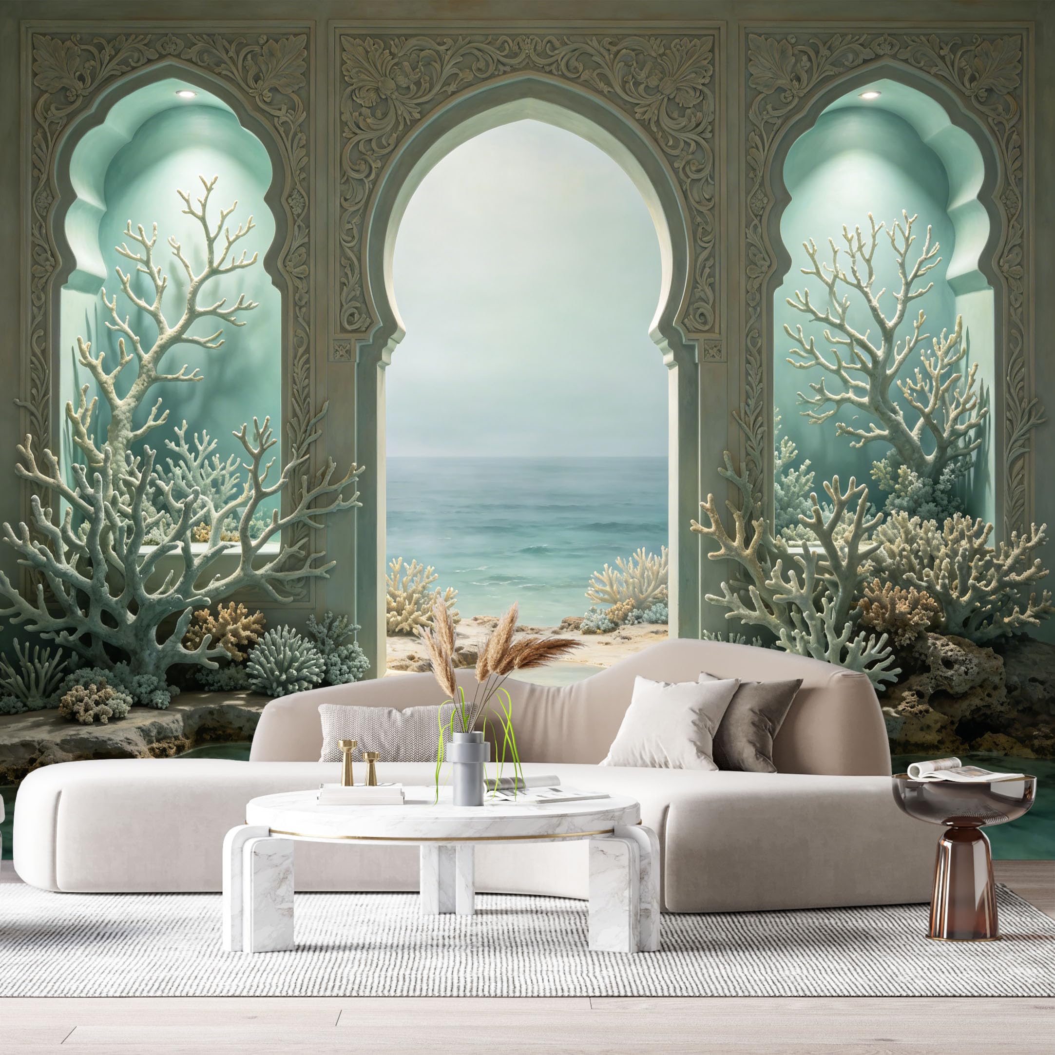 Custom Size Wall Murals Architecture Ocean Seascape Turquoise Arch 3D Trompe L'Oeil SelfAdhesiveWall Fabric Removable Wallpaper Wall Decor for Living Room Bedroom Bathroom
