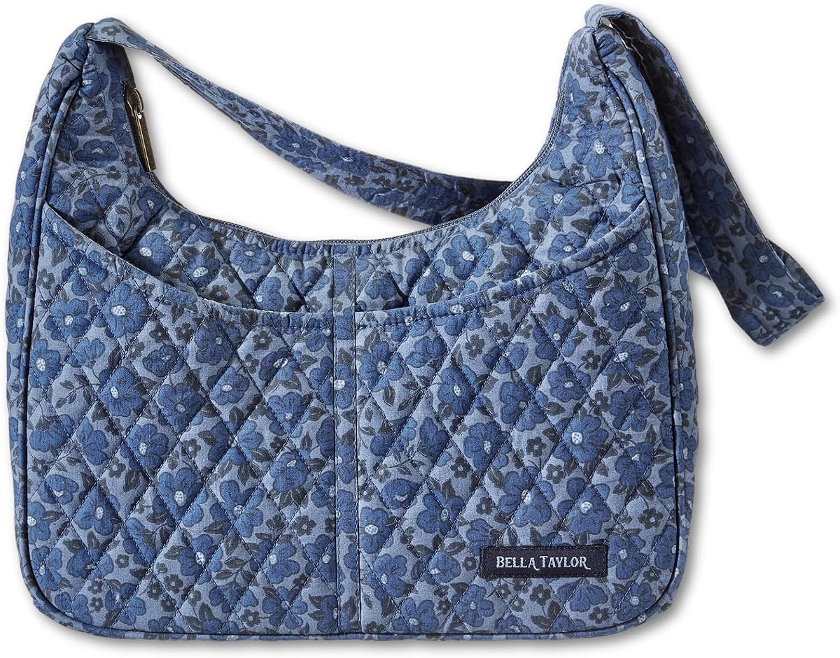 Bella Taylor Blakely, Quilted Shoulder Bag for Women | Lightweight, 5-pocket small quilted hobo bag, secure top zipper, machine washable, spacious design, quality construction