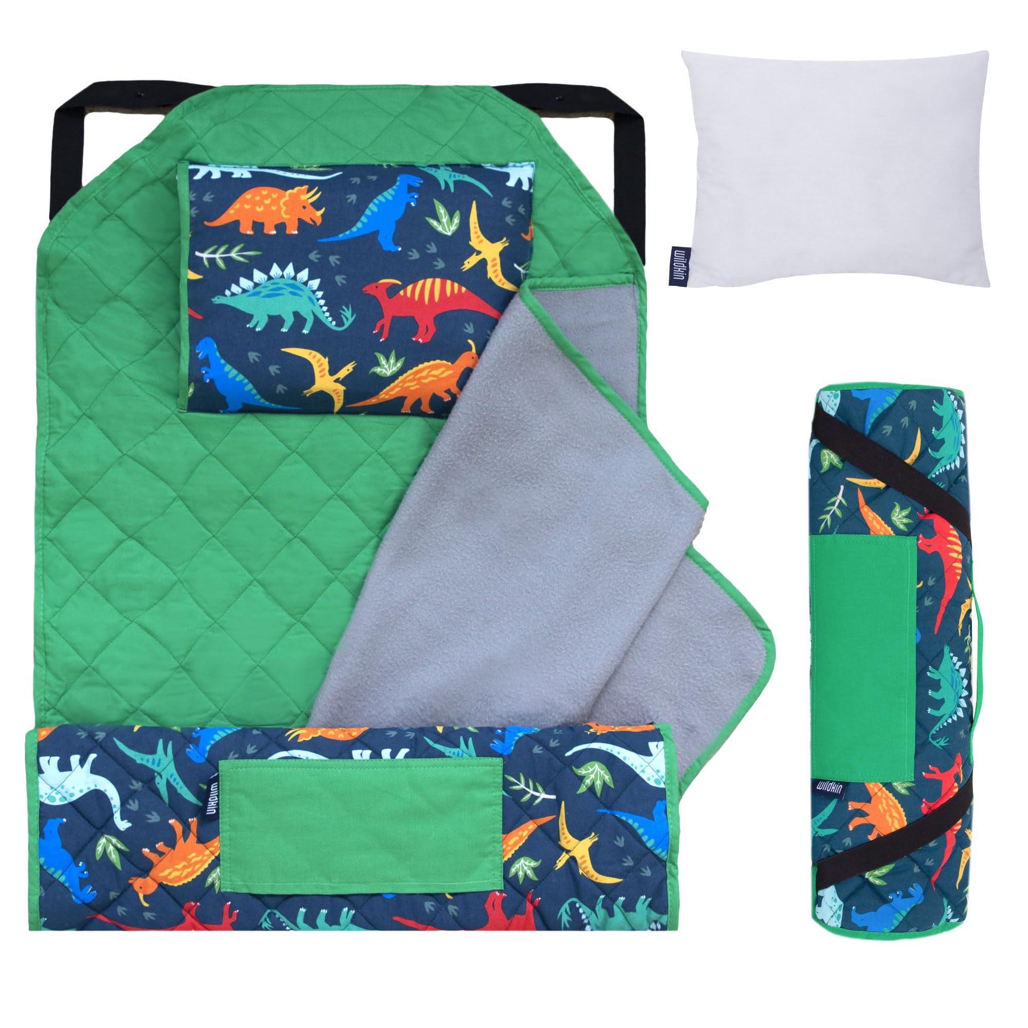 Wildkin Kids Modern Nap Mat with Reusable Pillow for Boys & Girls, Perfect for Elementary Sleeping Mat, Features Elastic Corner Straps, Soft Cotton Blend Materials Nap Mat for Kids(Jurassic Dinosaurs)