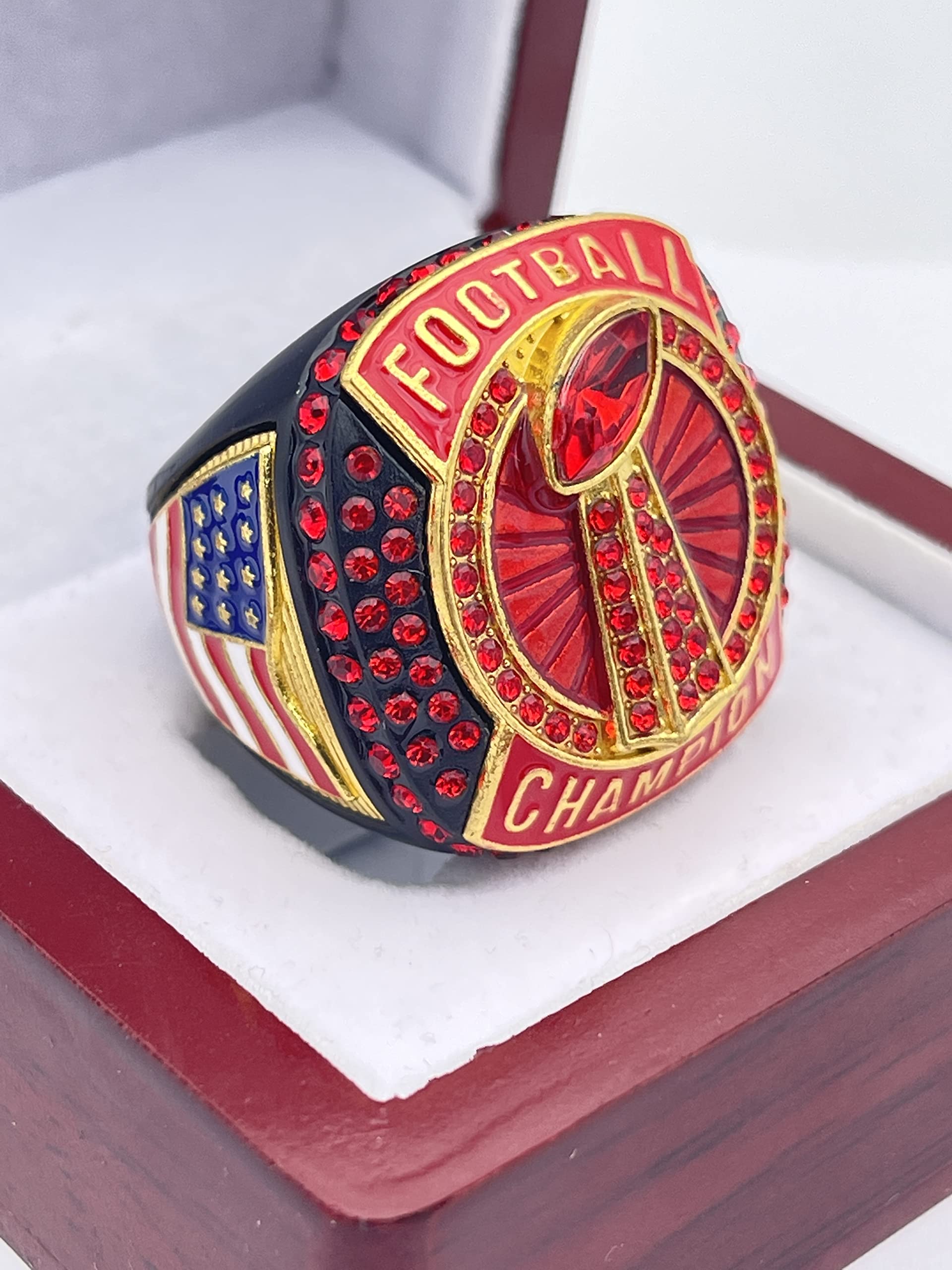 Discount Sports Rings, FOOTBALL CHAMPION RING — Player Award, assorted colors and gemstones (Black/Red)