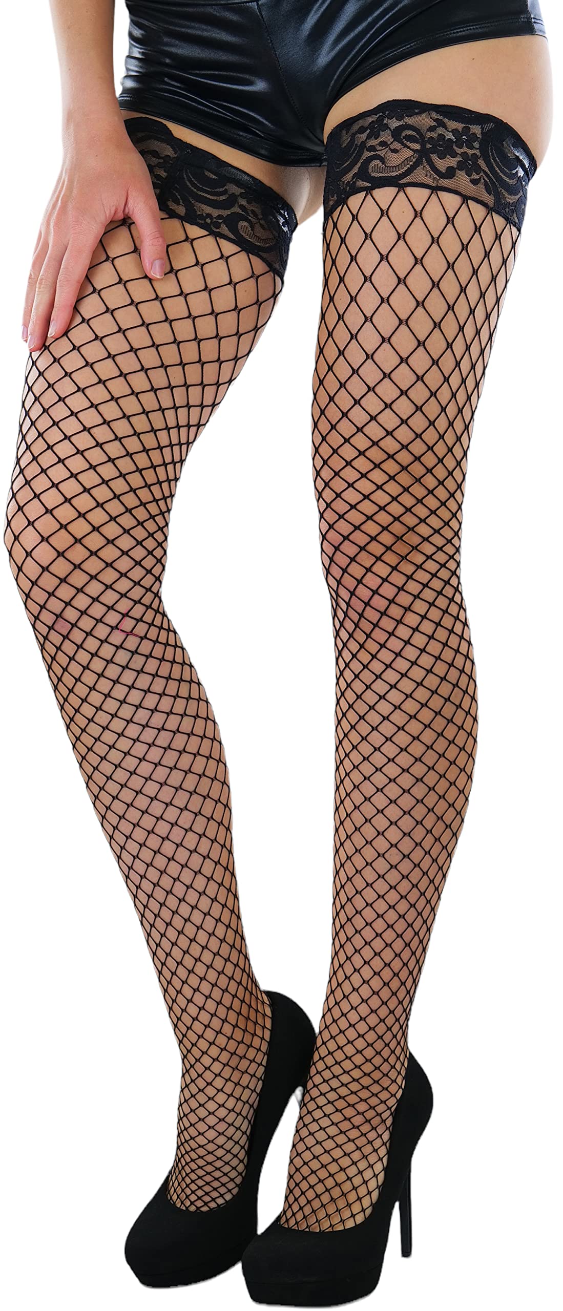 ToBeInStyle Women’s Vibrant Large Net Fishnet Thigh High Elastic Nylon Novelty Stockings