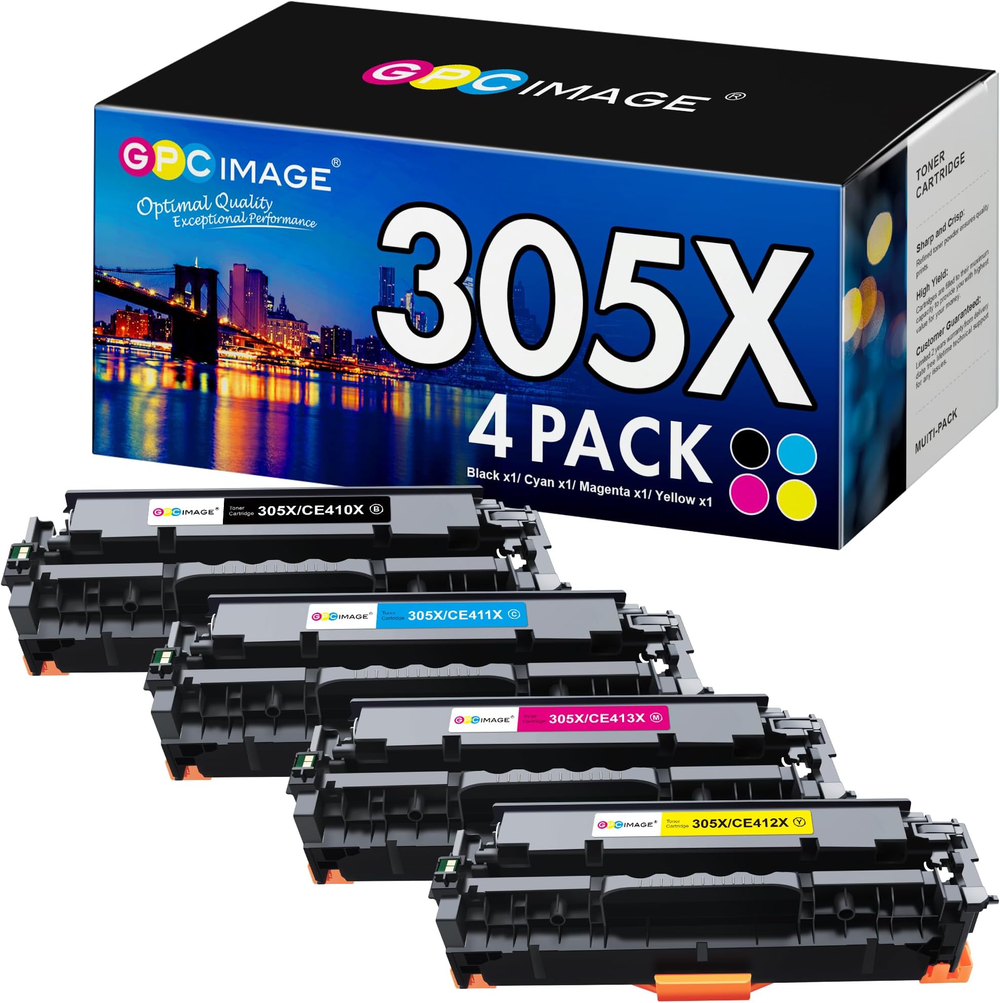 GPC Image Remanufactured Toner Cartridge Replacement for HP 305X 305A CE410X Compatible with Laserjet Pro 400 Color M451dw M451dn M451nw MFP M475dw M475dn M375nw Printer(Black, Cyan, Magenta, Yellow)