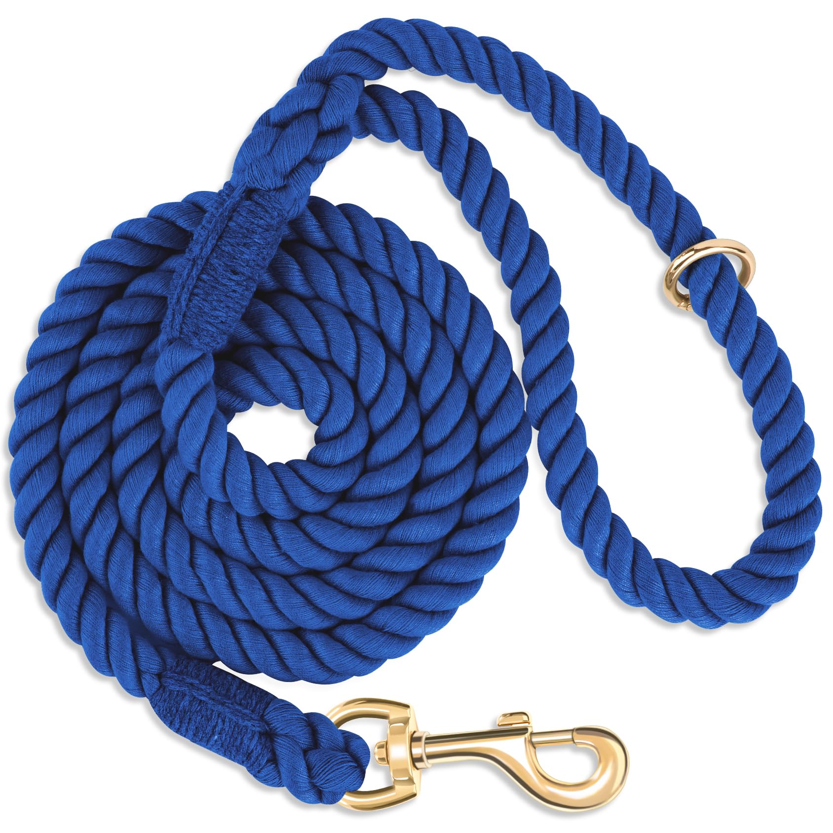 NUGUTIC Dog Leash 6 FT Handmade Braided Cotton Rope Leashes for Small Medium and Large Dogs, New Golden Heavy Duty Metal Clasp, Navy Blue