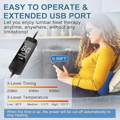 Miniatura 4 de Dikuer Almohada de apoyo lumbar térmica, almohada de apoyo lumbar de espuma viscoelástica con almohadilla térmica desmontable para aliviar el dolor