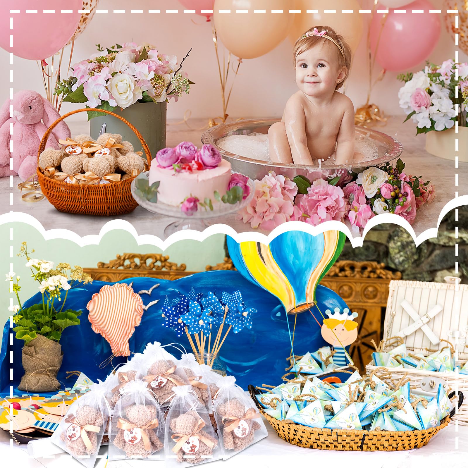 Mindsoft Juego de 24 regalos de baby shower con toalla de oso de forro polar coral, bolsas de organza y tarjetas, toalla de baño suave para regalo, baby shower, bautizo, fiesta