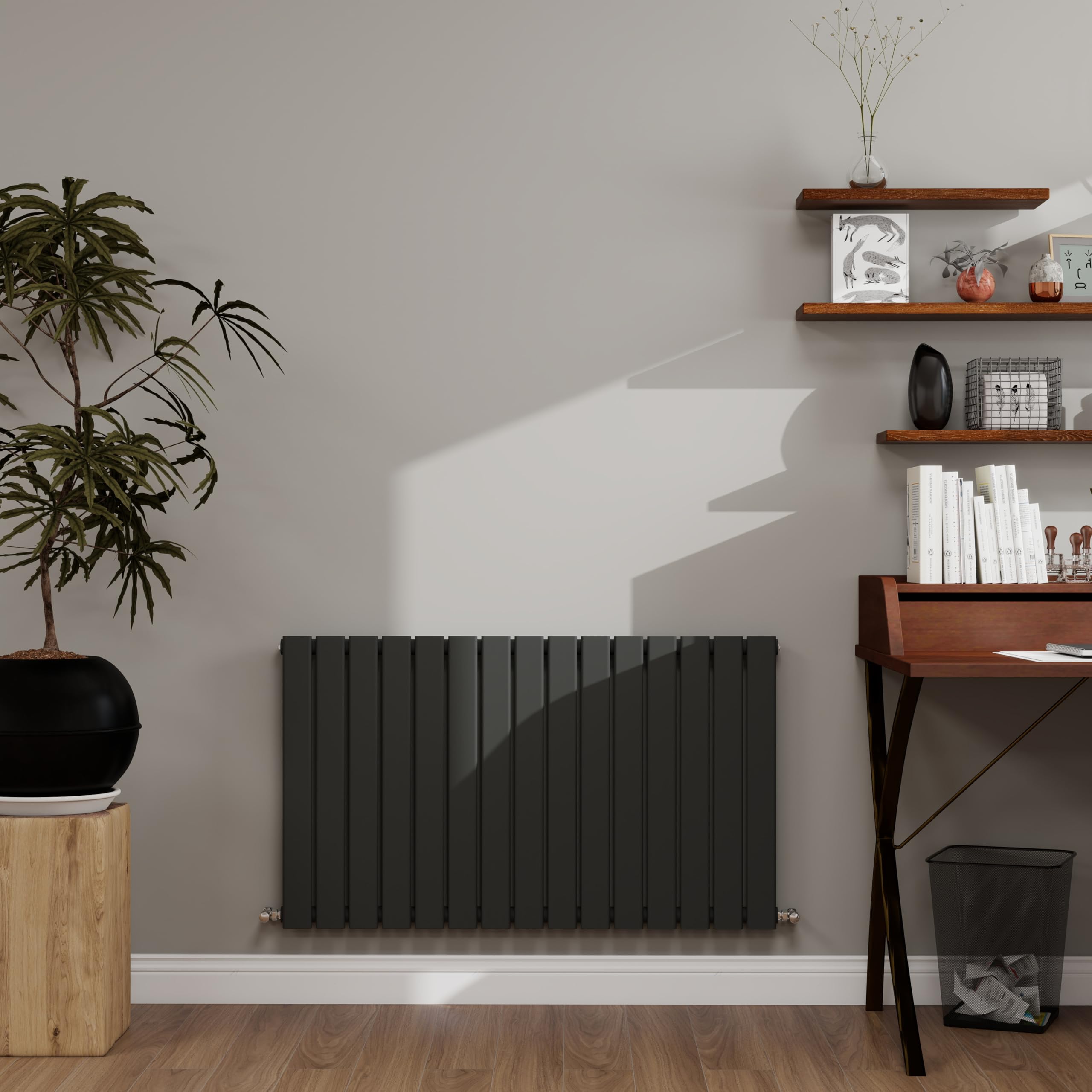 Anthracite Designer Radiator Horizontal 600×1020mm Single Flat Panel - Wall/Floor Mounted for Modern Multi-Scene & Central Heating 2613 BTU