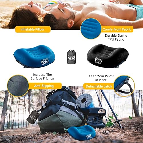Miniatura 2 de ComfortLifePlus Almohada inflable 4 en 1, para campamento, senderismo, playa, ultraligera y multiusos, almohada ergonómica para cuello y lumbar,