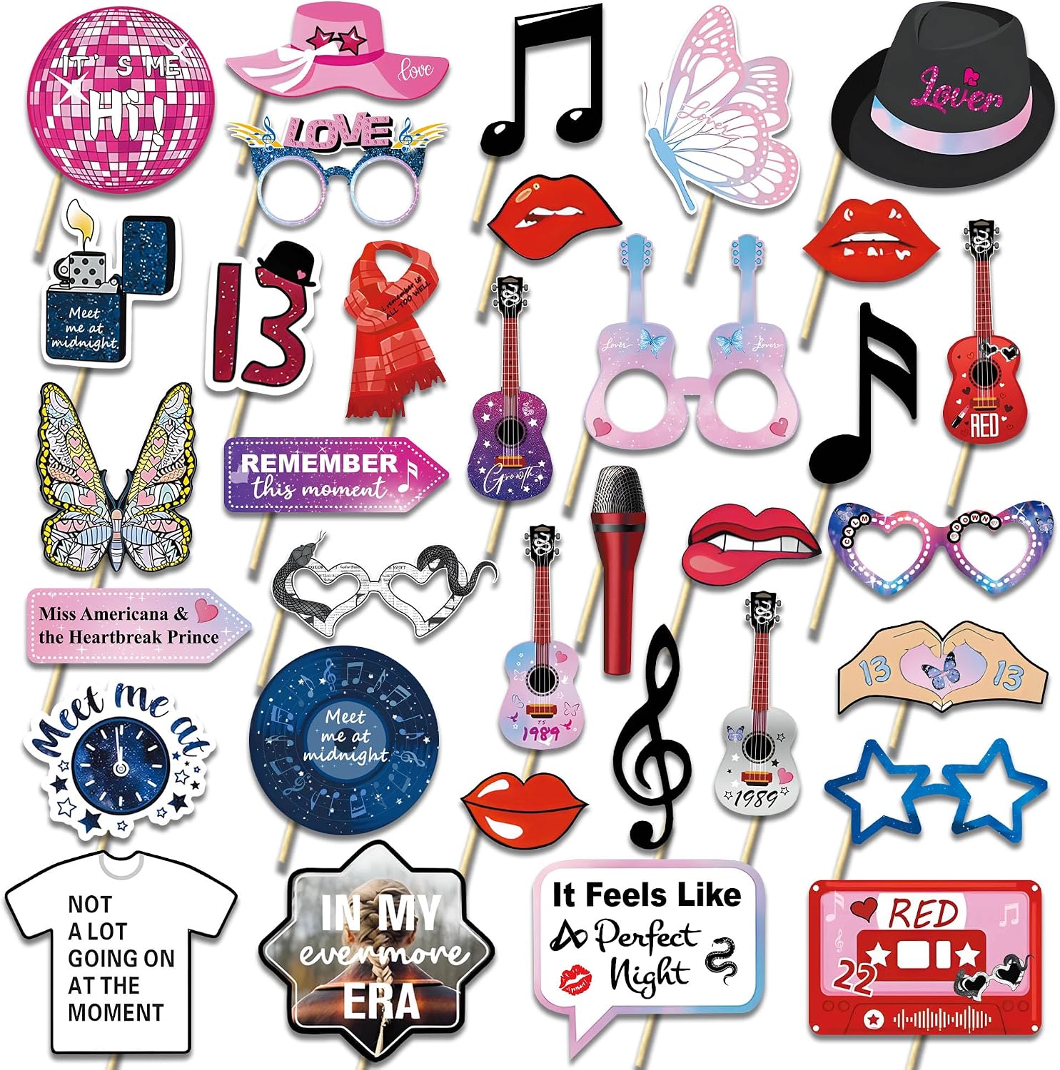 34 Pcs Singer Party Decorations Photo Props, Birthday Party Favors, Birthday Music Lyrics Photo Booth Props, Music Lover Photo Booth Props