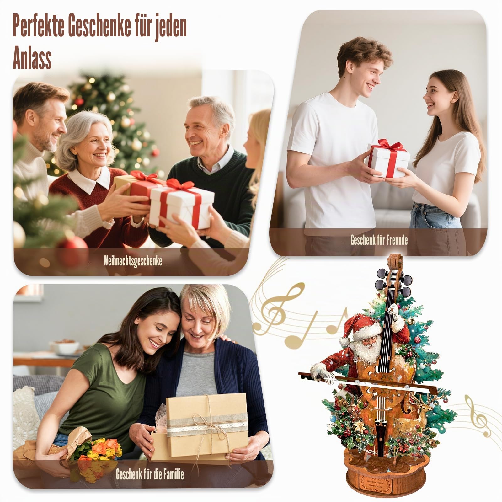 3D Holzpuzzle Erwachsene, Weihnachtskonzert Cello Holz Spieluhr Modellbausätze, Basteln/Schreibtisch Wohn Dekoration/Hobbys für Frauen und Männer, Geschenk zum Geburtstag und zu Weihnachten