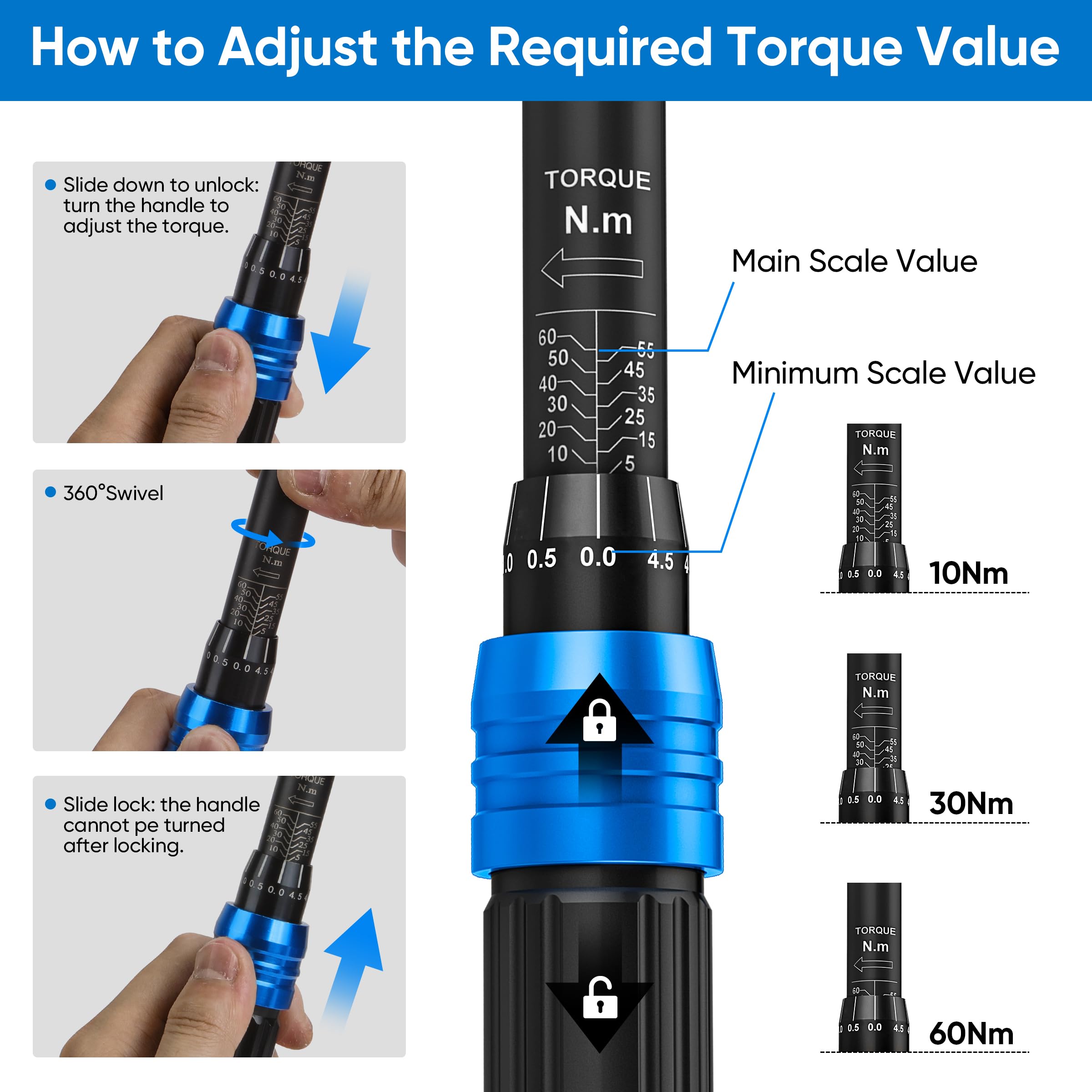 KRETLAW Juego de Llave Dinamométrica de 30 Piezas, Llave de Torque de 3/8" (5-60 Nm), Trinquete de 72 Dientes, Precisión ±3% con Extensiones, Vasos y Adaptador