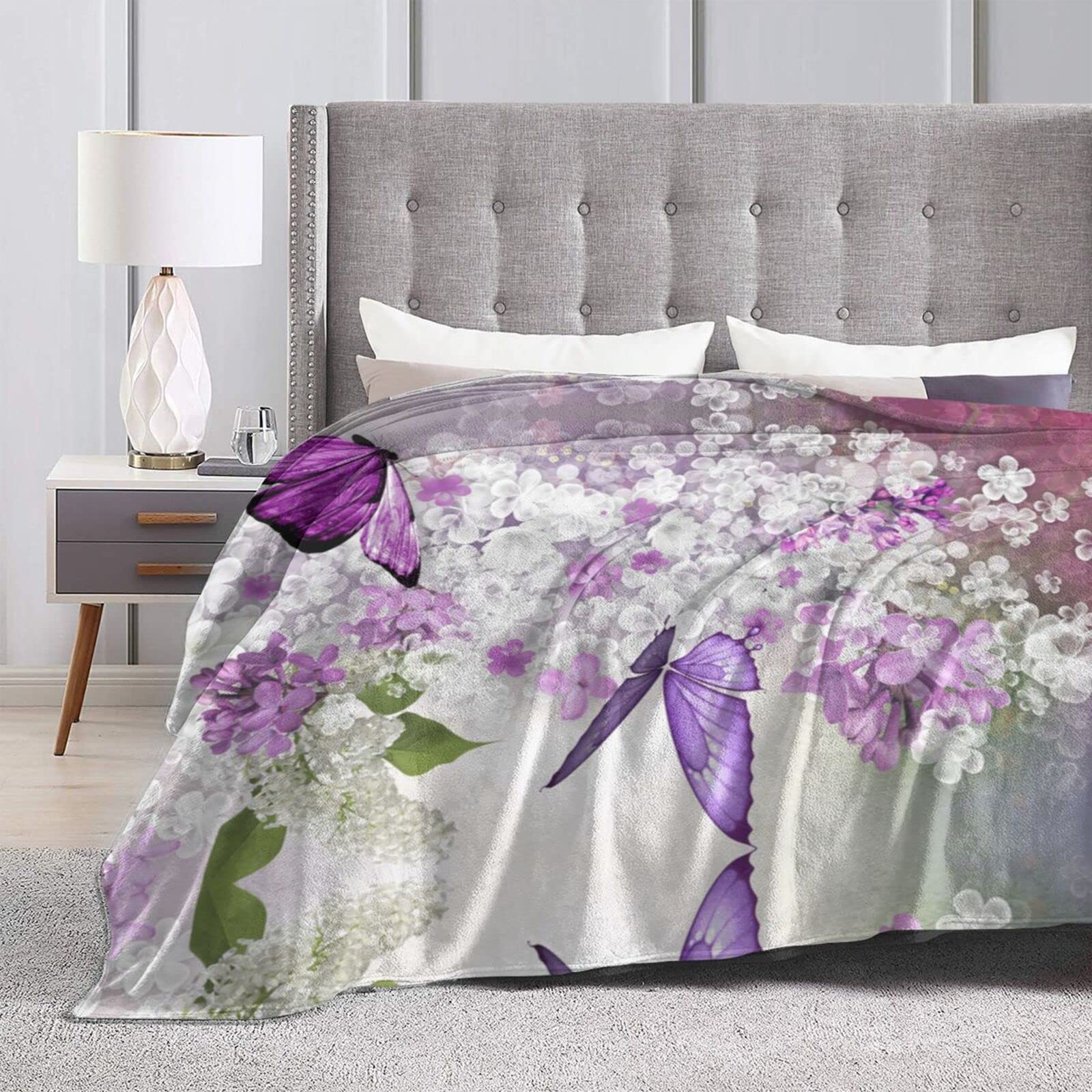 Ti Caldi Coperta con farfalle e fiori, morbida, calda, pelosa, leggera