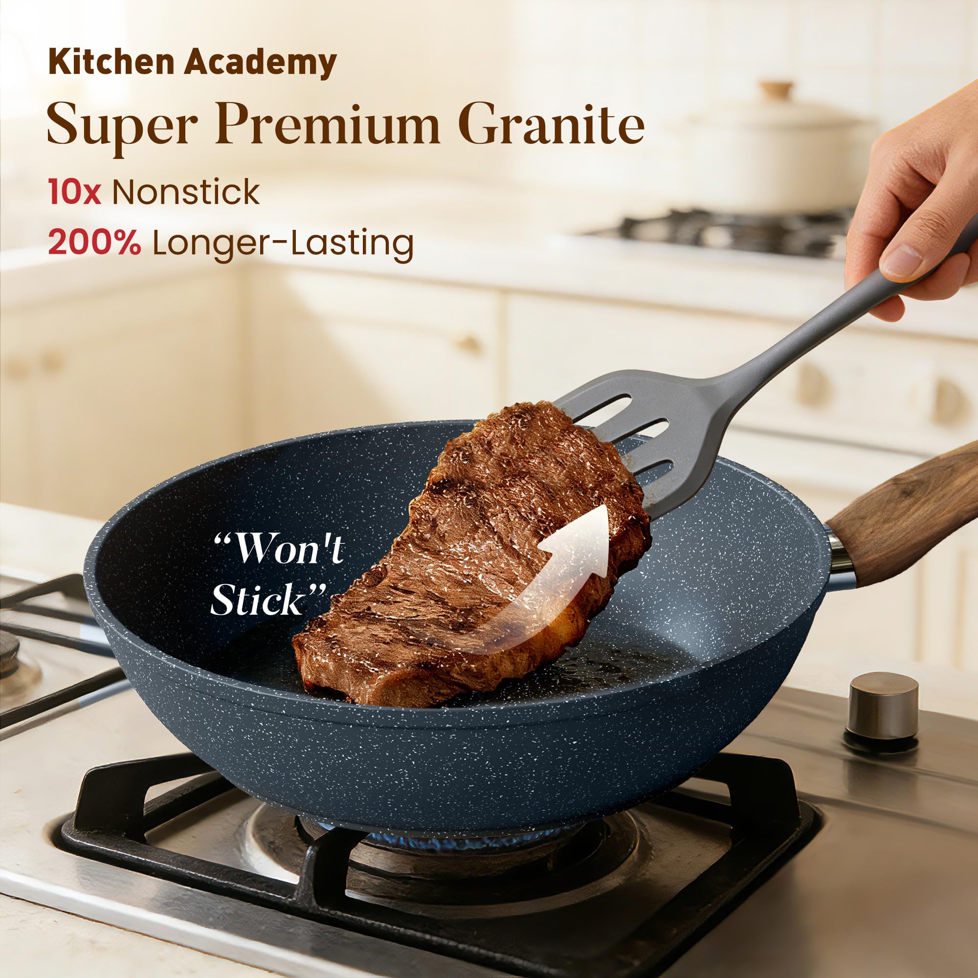 Kitchen Academy Blue Pots and Pans Set Non Stick, 12Pcs Induction Cookware view 2