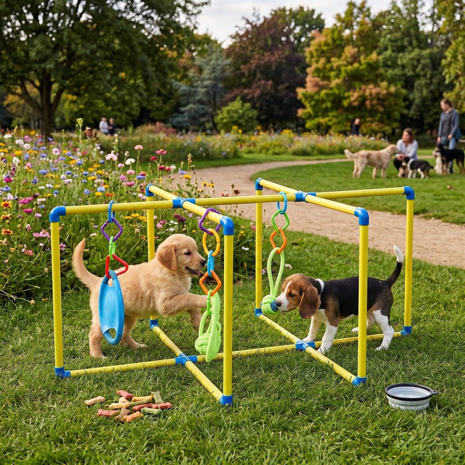 Gimnasio de Juegos para Perros, Centro de Actividades de Entrenamiento Interior Interactivo con Juguetes Colgantes para Perros Pequeños