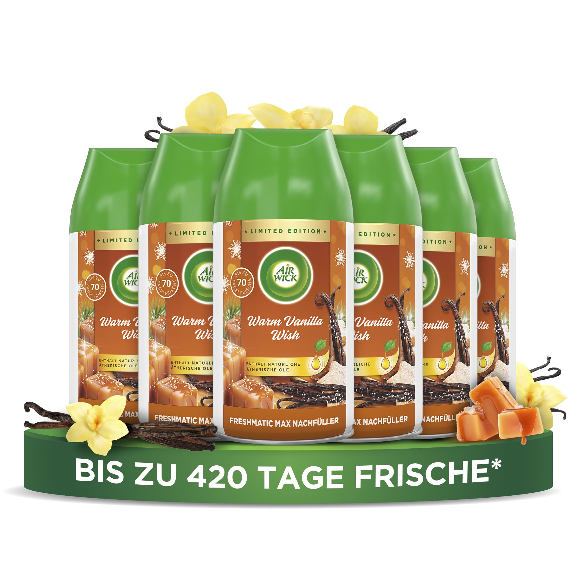 Air Wick Freshmatic Max Raumspray – Nachfüller für den Air Wick Freshmatic Max – Duft: Warm Vanilla Wish – 6 x 250 ml Nachfüller