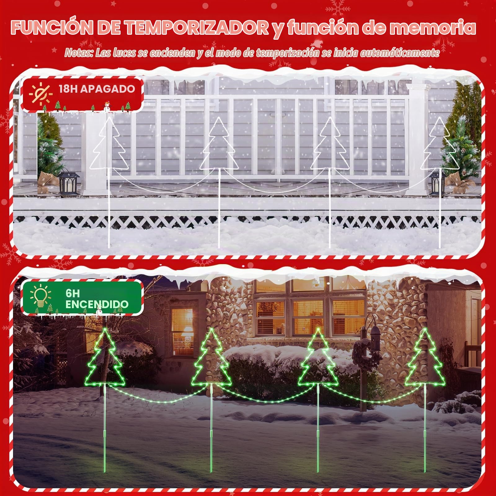 Quntis 4 Pack Luces de Navidad Camino 160 LED Forma de Árbol Temporización 8 Modos IP65 Impermeable Decoración para Jardín Camino Patio Césped, Verde