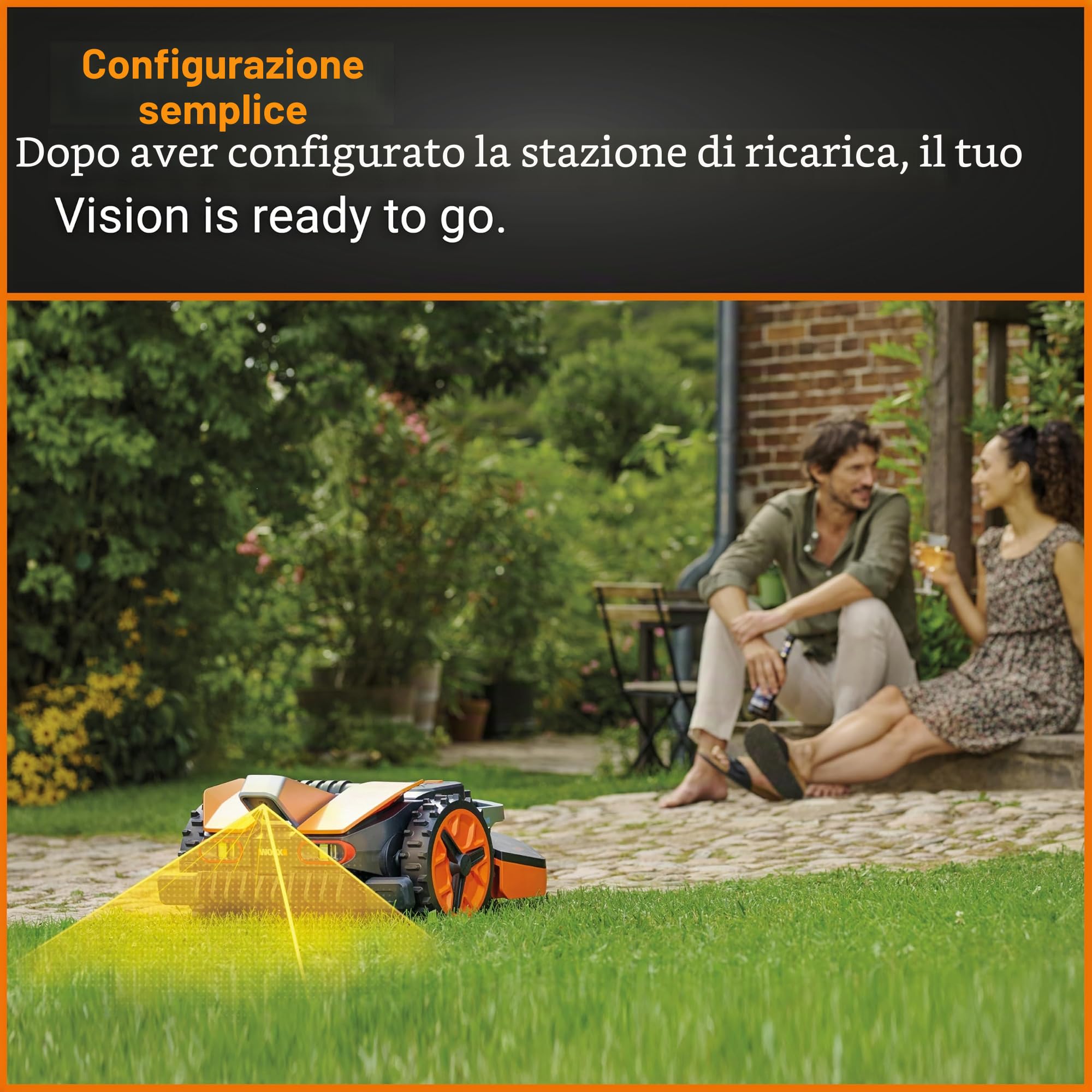 WORX WR206E Landroid - Tosaerba robotico 600 m² brevettato AIA falciatura multizona, ricarica automatica, batteria PowerShare 20 V, sensore pioggia, tecnologia Cut-to-Edge, controllo app, accessori