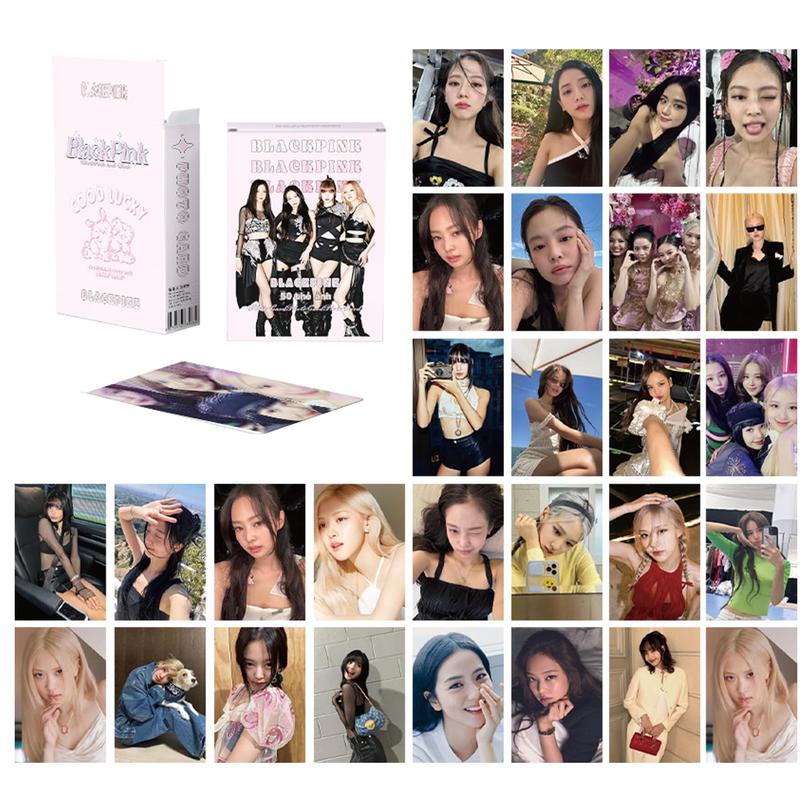 ZGLHSY 50pcs Pink Postcard Fan Gift Box Album Cards Set Mini Greeting Cards Box Set