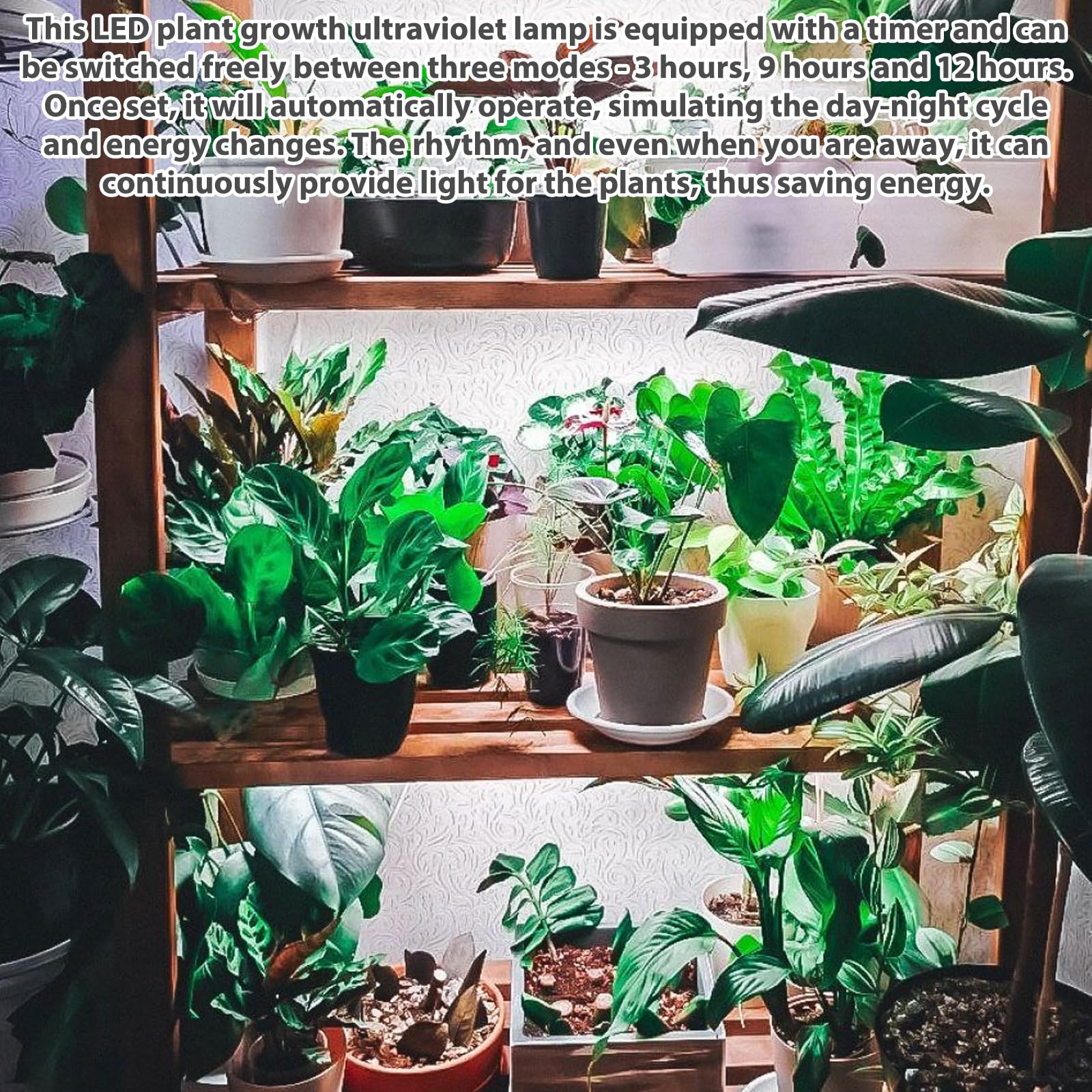 Lámpara LED de espectro completo para plantas (4 unidades, luz LED para plantas con temporizador, lámpara LED para plantas de interior, lámpara UV de crecimiento para plantas con 3 modos de